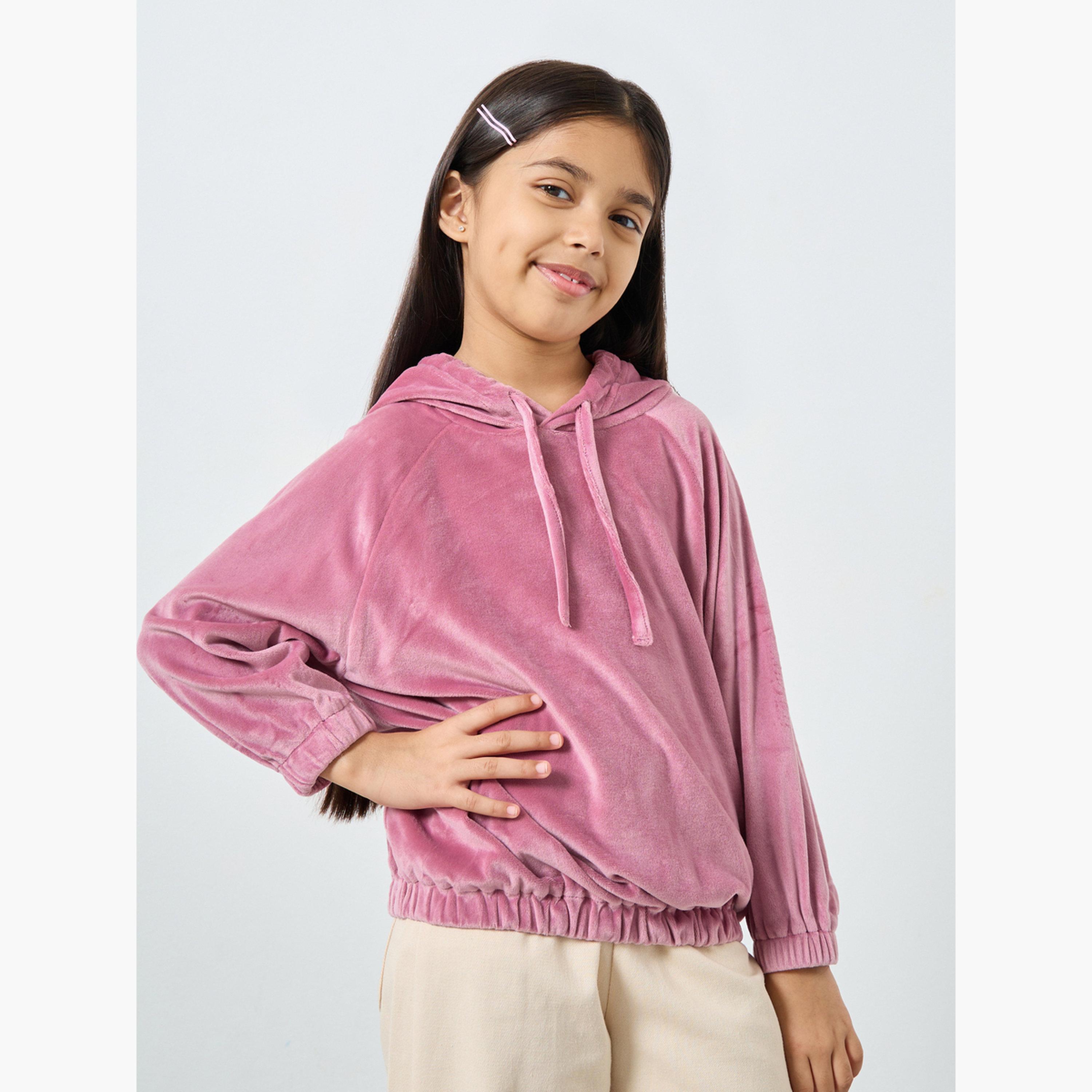 Styli Solid Hooded Neck Long Sleeves Girl's Hoodie-girls-clothing-sweatshirts-image-1