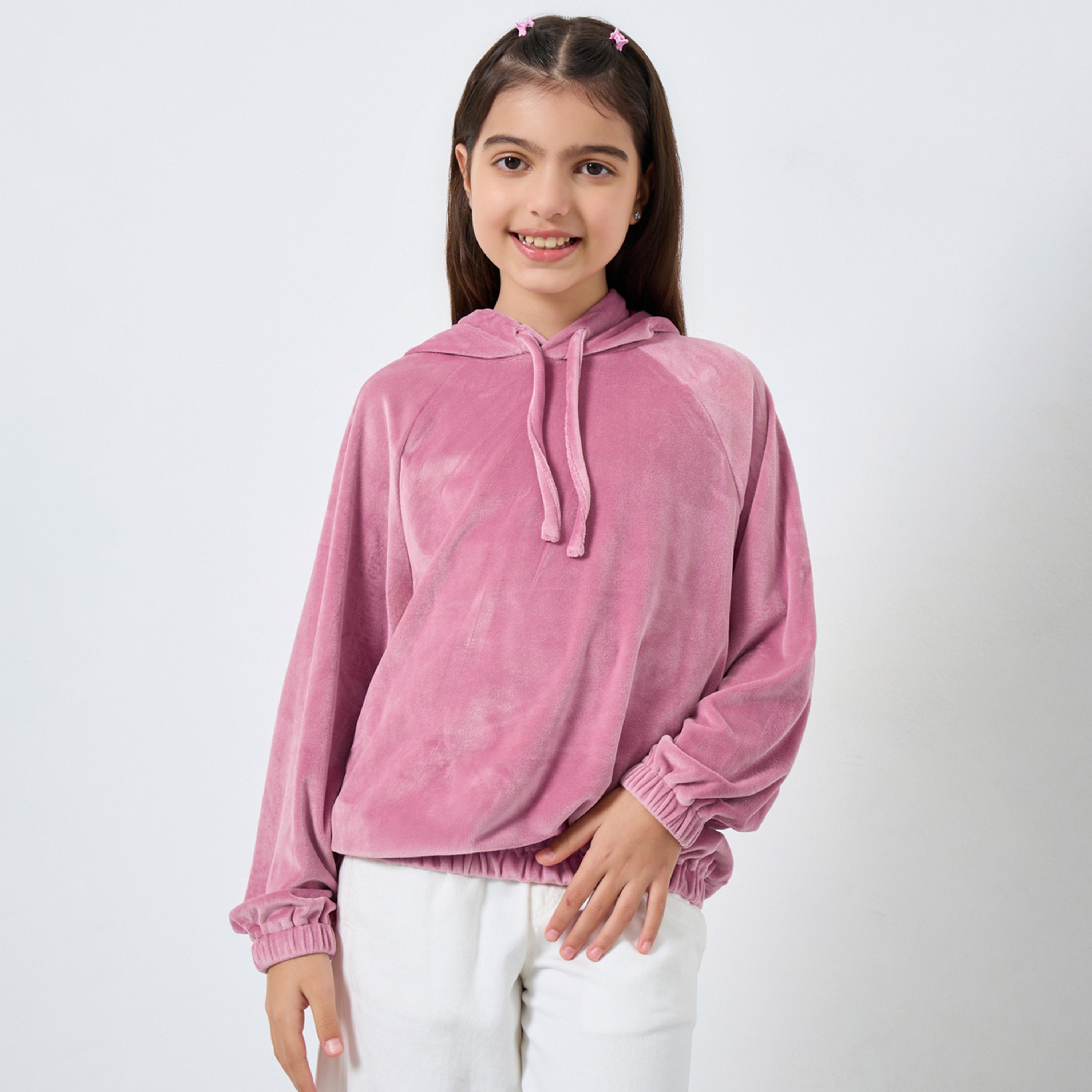 Styli Solid Hooded Neck Long Sleeves Girl's Hoodie-girls-clothing-sweatshirts-image-1