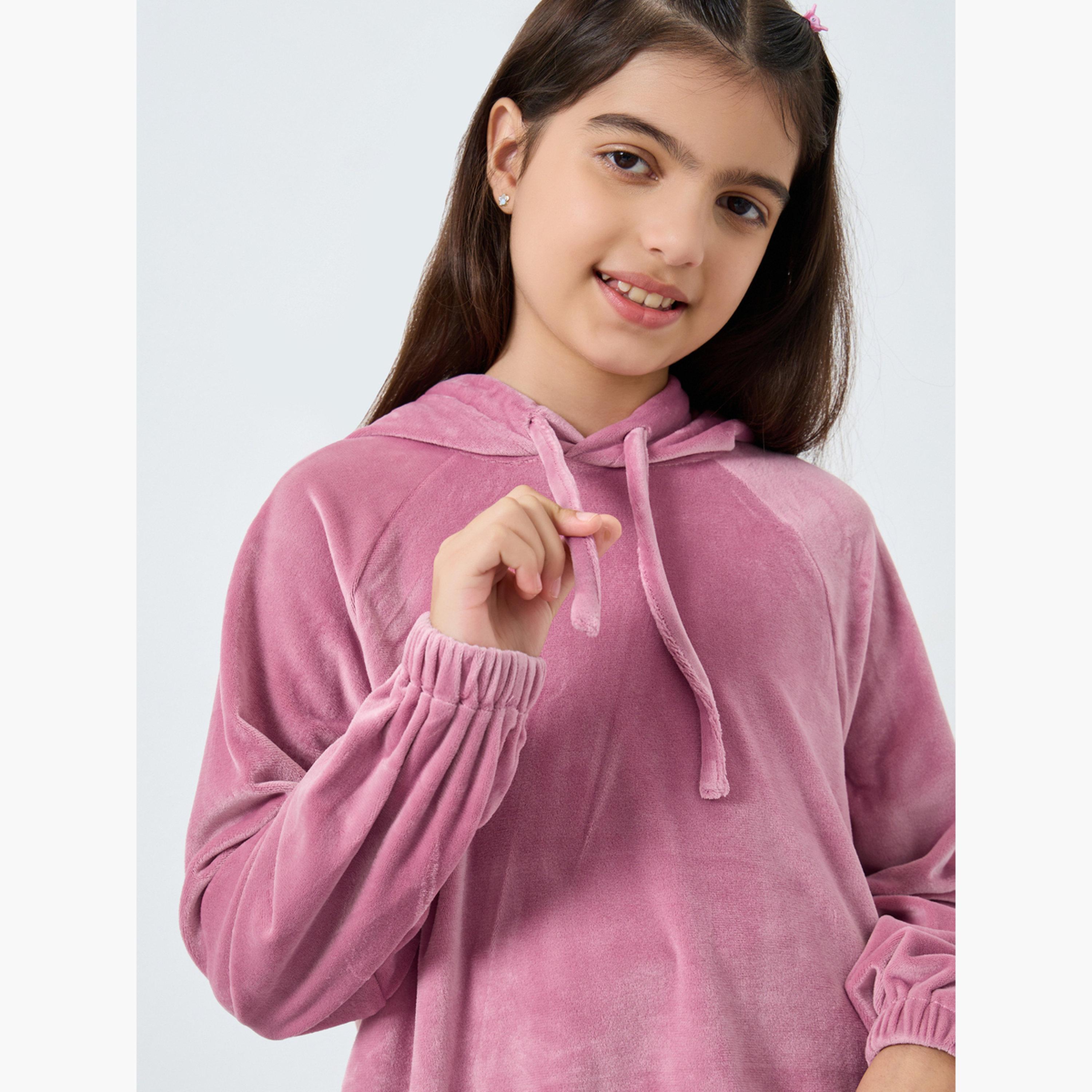 Styli Solid Hooded Neck Long Sleeves Girl's Hoodie-girls-clothing-sweatshirts-image-3