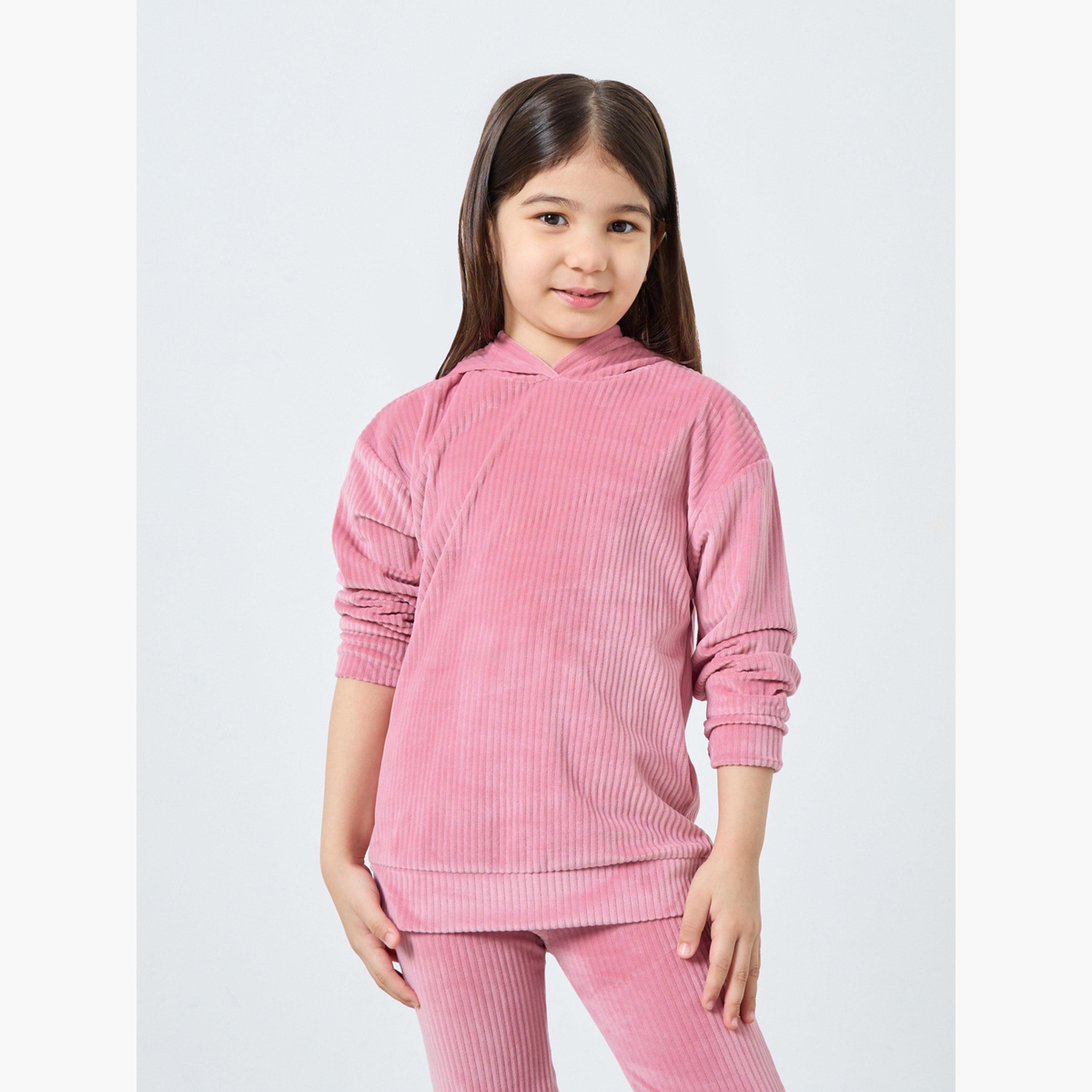 Styli Girls Pink Corduroy Hoodie and Flared Legging Set-girls-clothing-setsandcoords-image-2