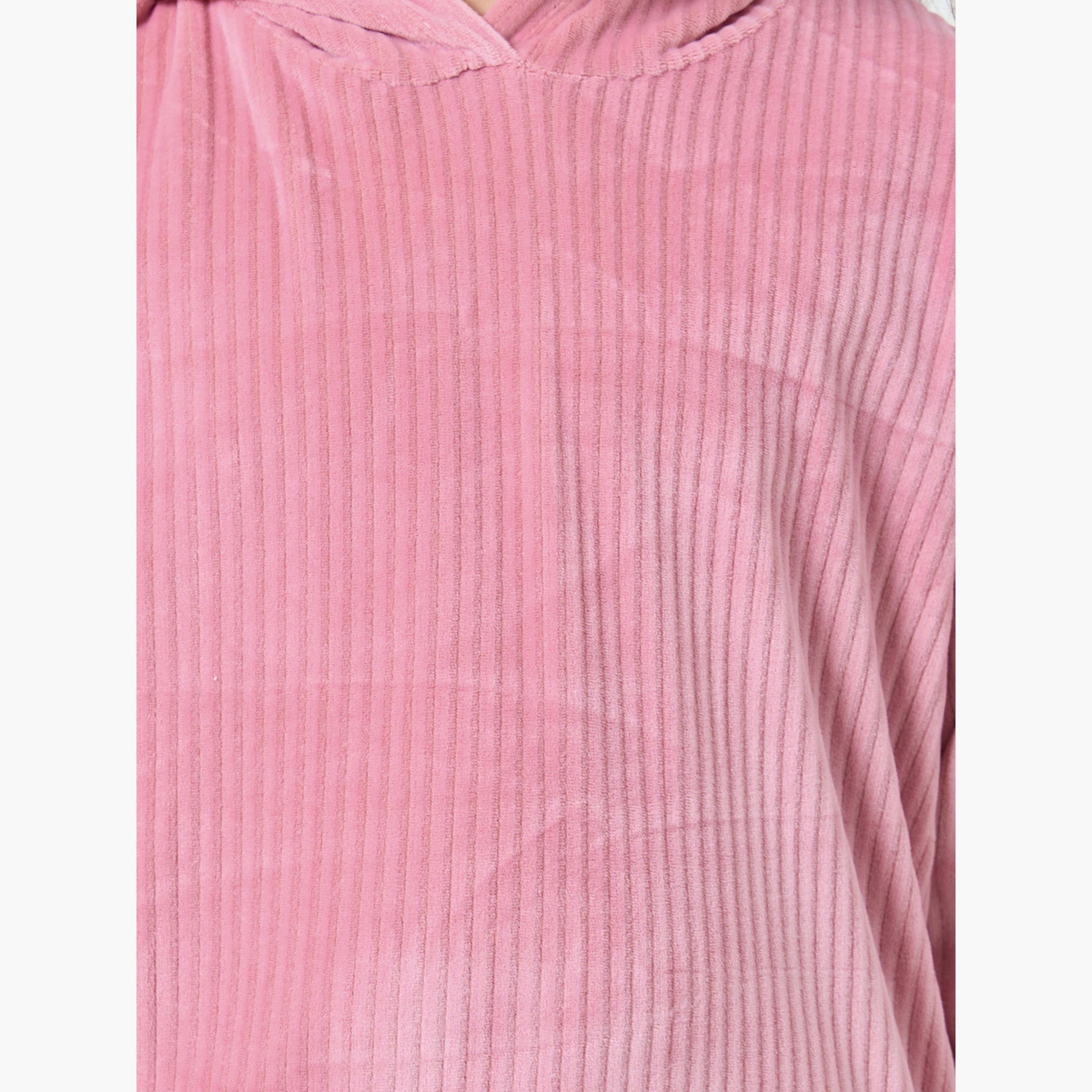 ستايلي - طقم هودي مخملي وردي مع بنطال ضيق واسع للبنات-girls-clothing-setsandcoords-image-3