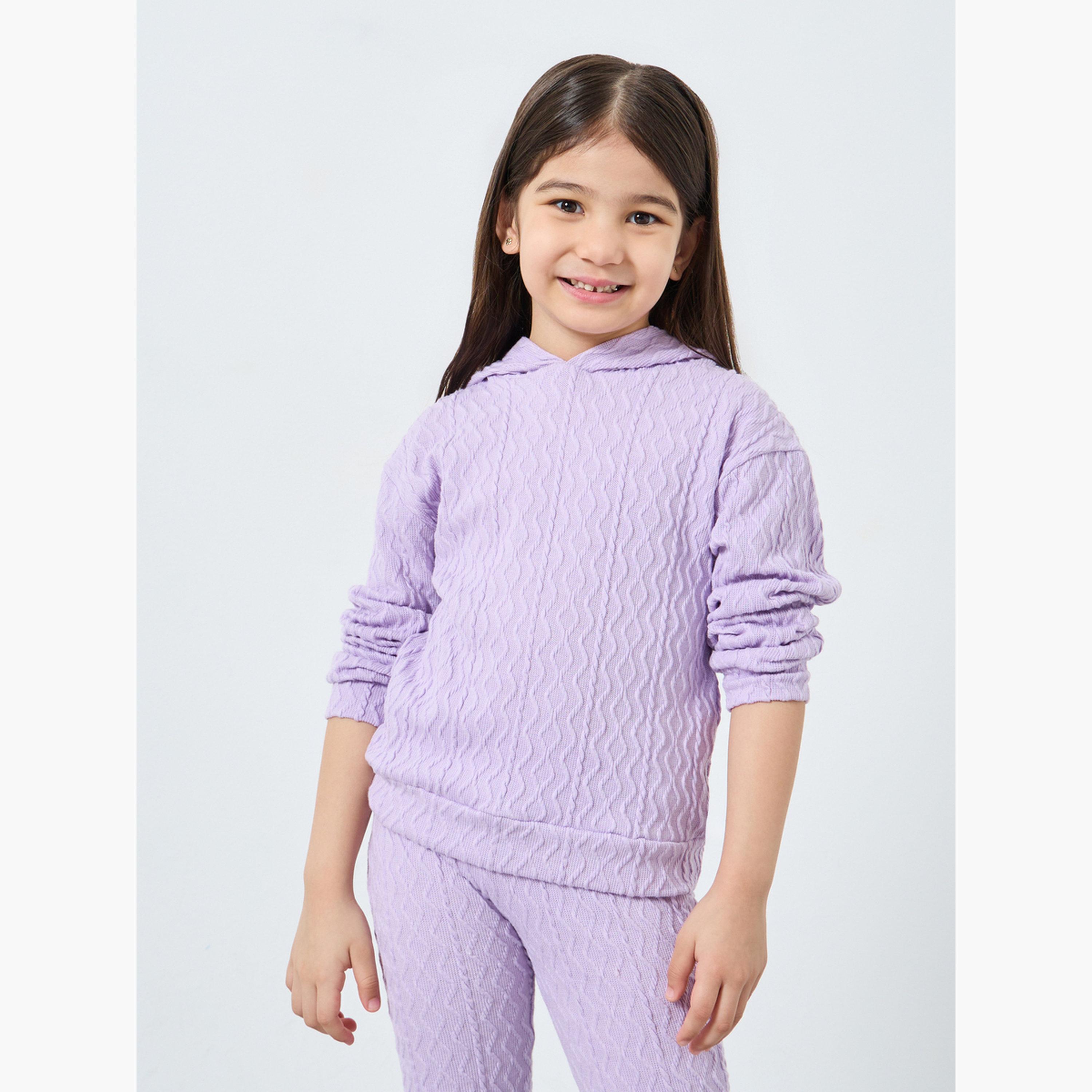 ستايلي - هودي منسوج أرجواني اللون مع بنطال ضيق واسع للبنات-girls-clothing-setsandcoords-image-2