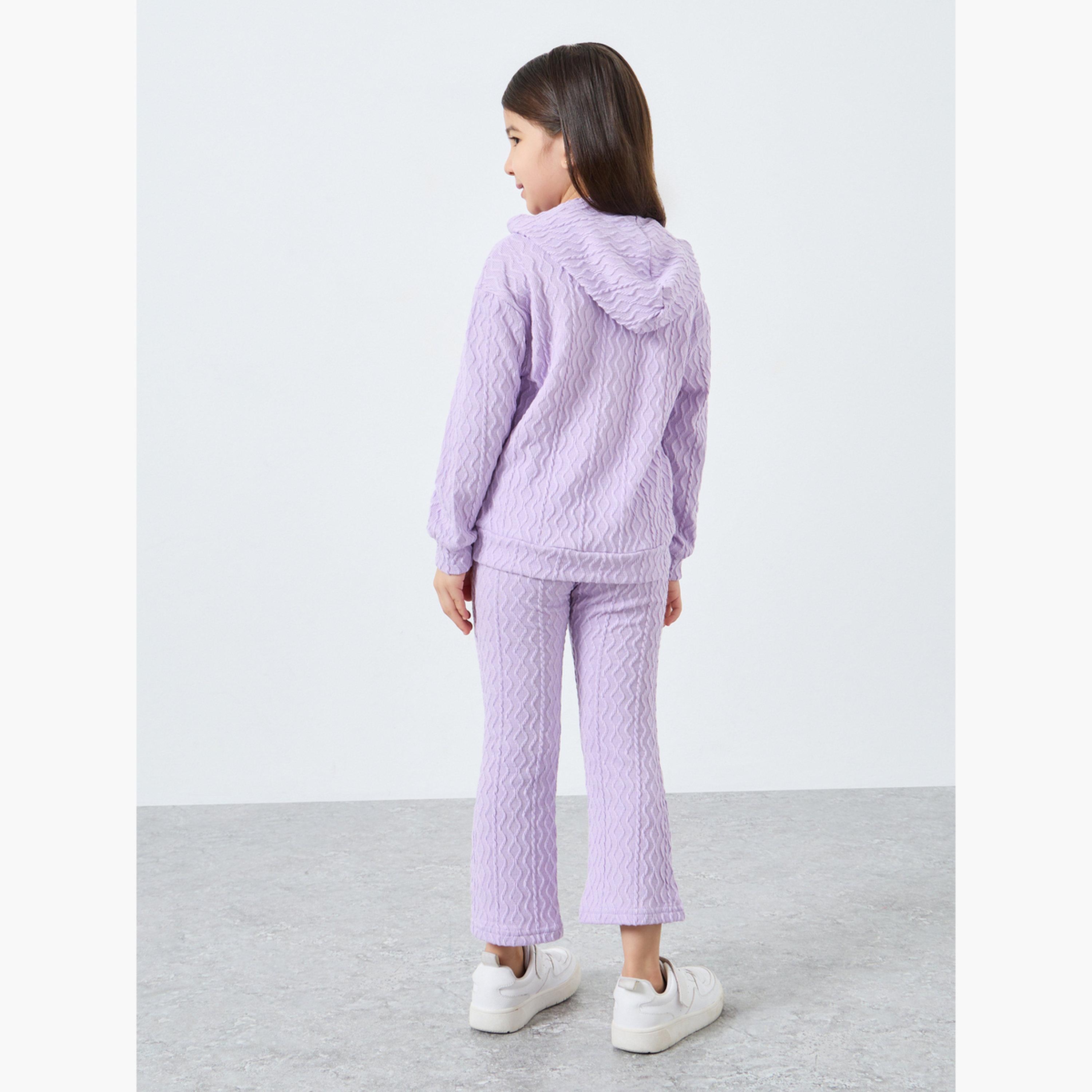 Styli Girls Lilac Textured Hoodie and Flared Leggings Set-girls-clothing-setsandcoords-image-4
