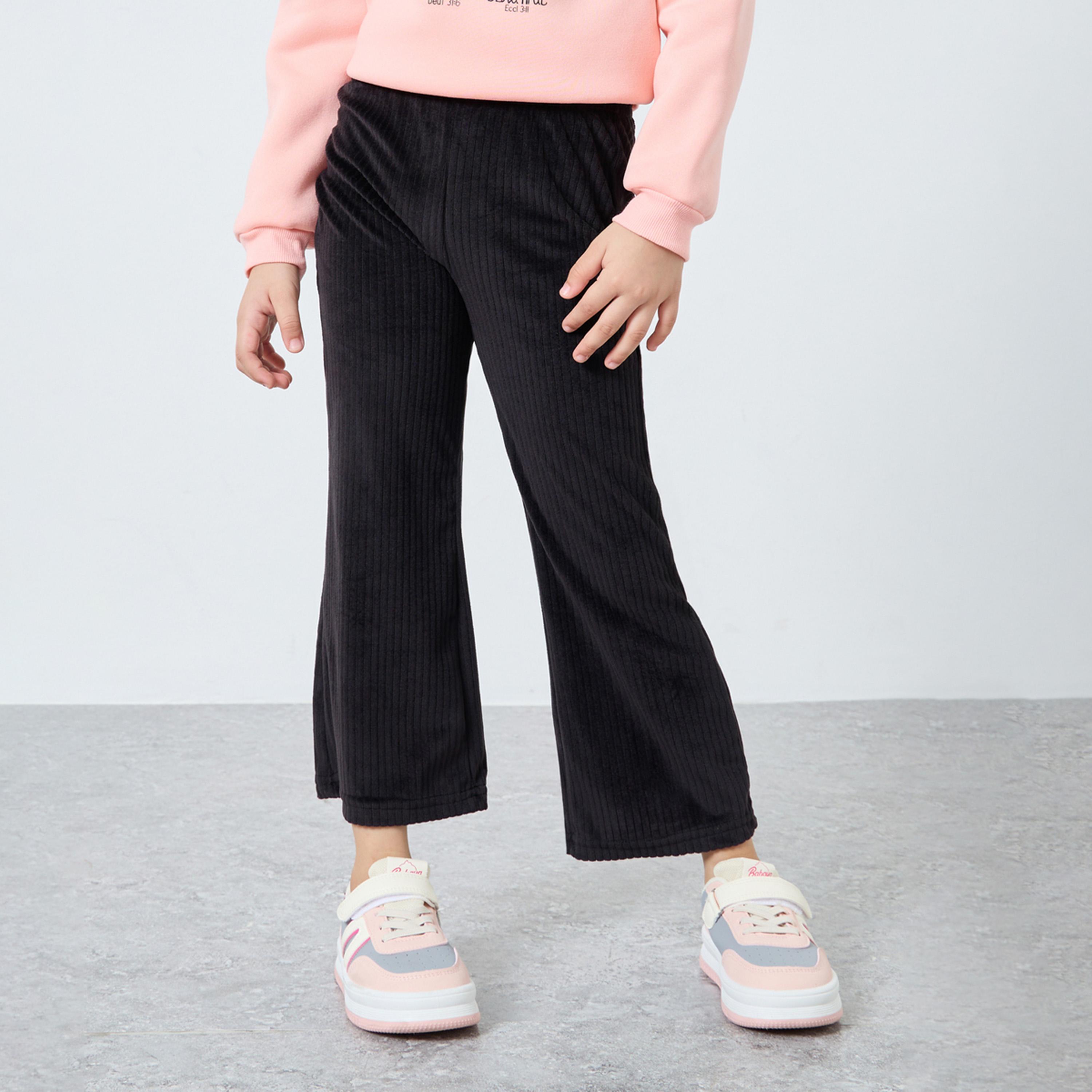 ستايلي - بنطال ضيق واسع من قماش مخملي أسود سادة للبنات-girls-clothing-bottoms-leggings-image-1