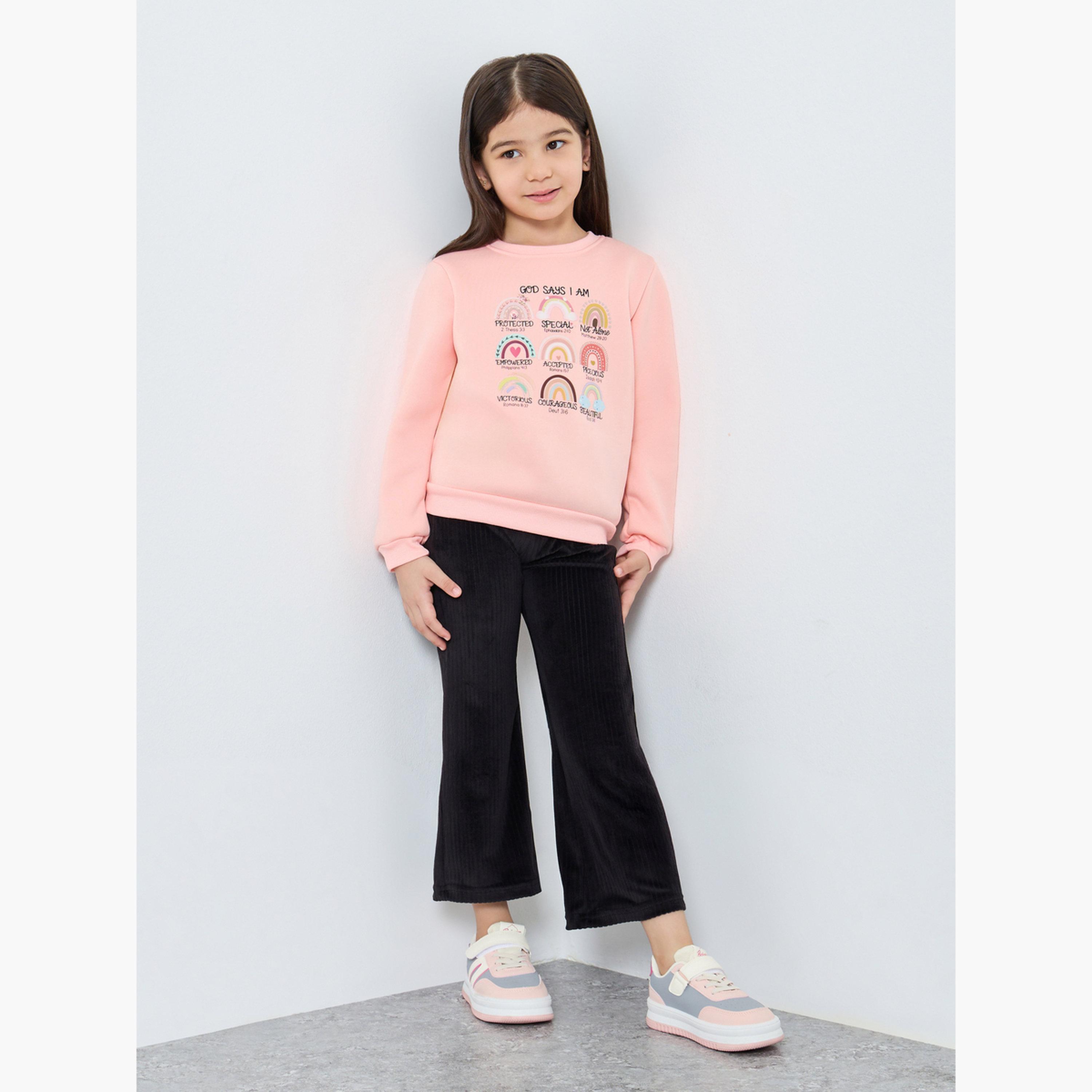 ستايلي - بنطال ضيق واسع من قماش مخملي أسود سادة للبنات-girls-clothing-bottoms-leggings-image-2