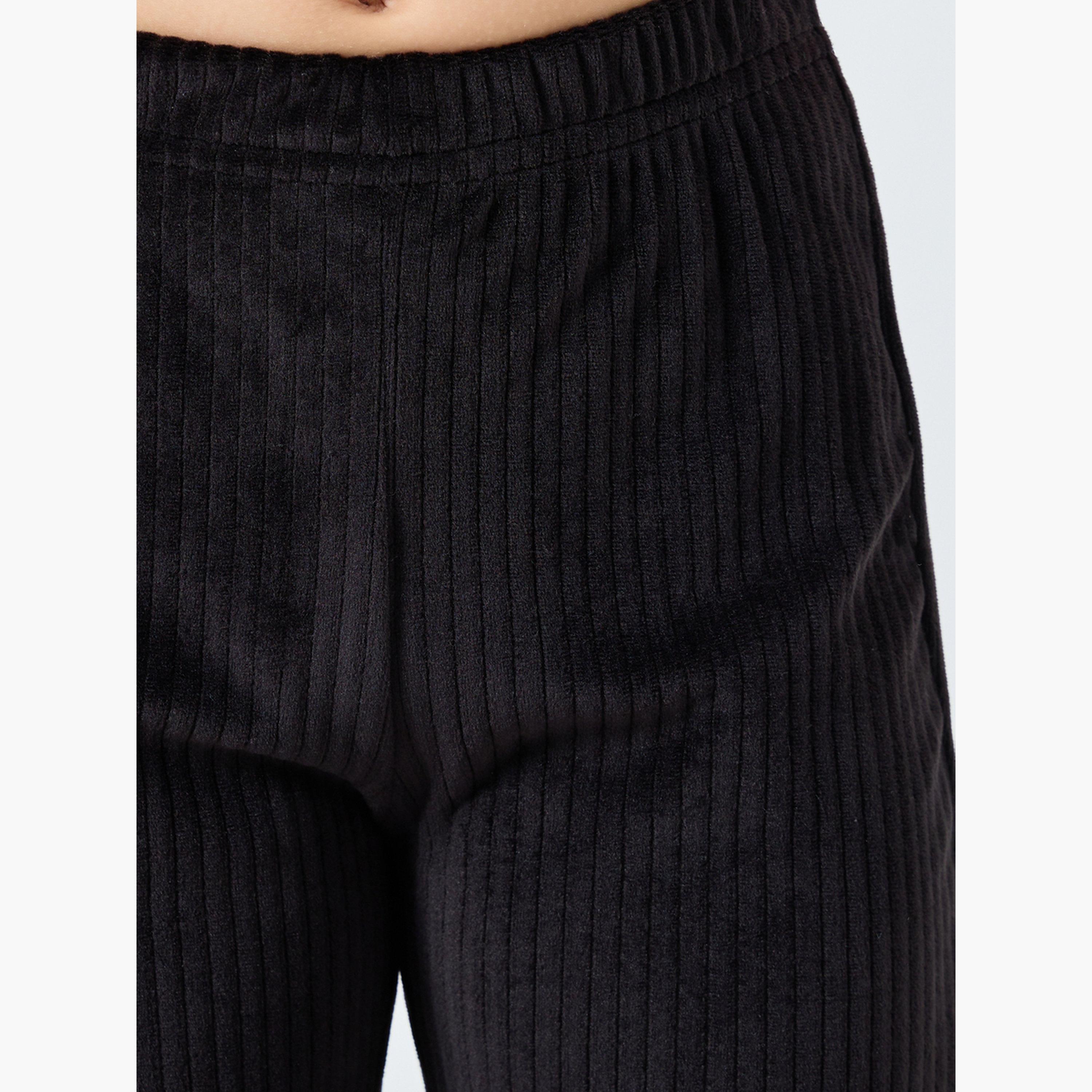 Styli Girls Black Plain Corduroy Flared Leggings-girls-clothing-bottoms-leggings-image-3