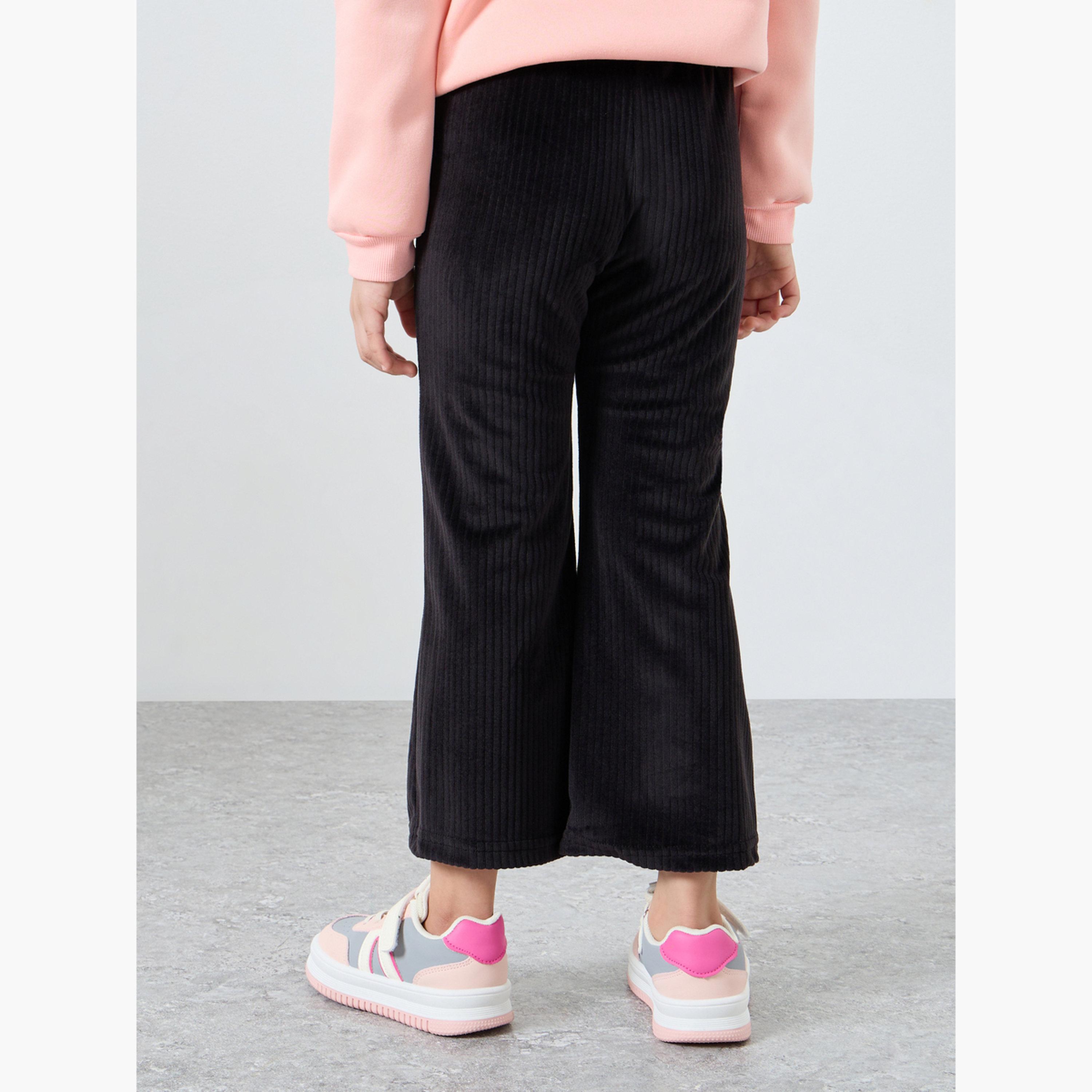 Styli Girls Black Plain Corduroy Flared Leggings-girls-clothing-bottoms-leggings-image-4