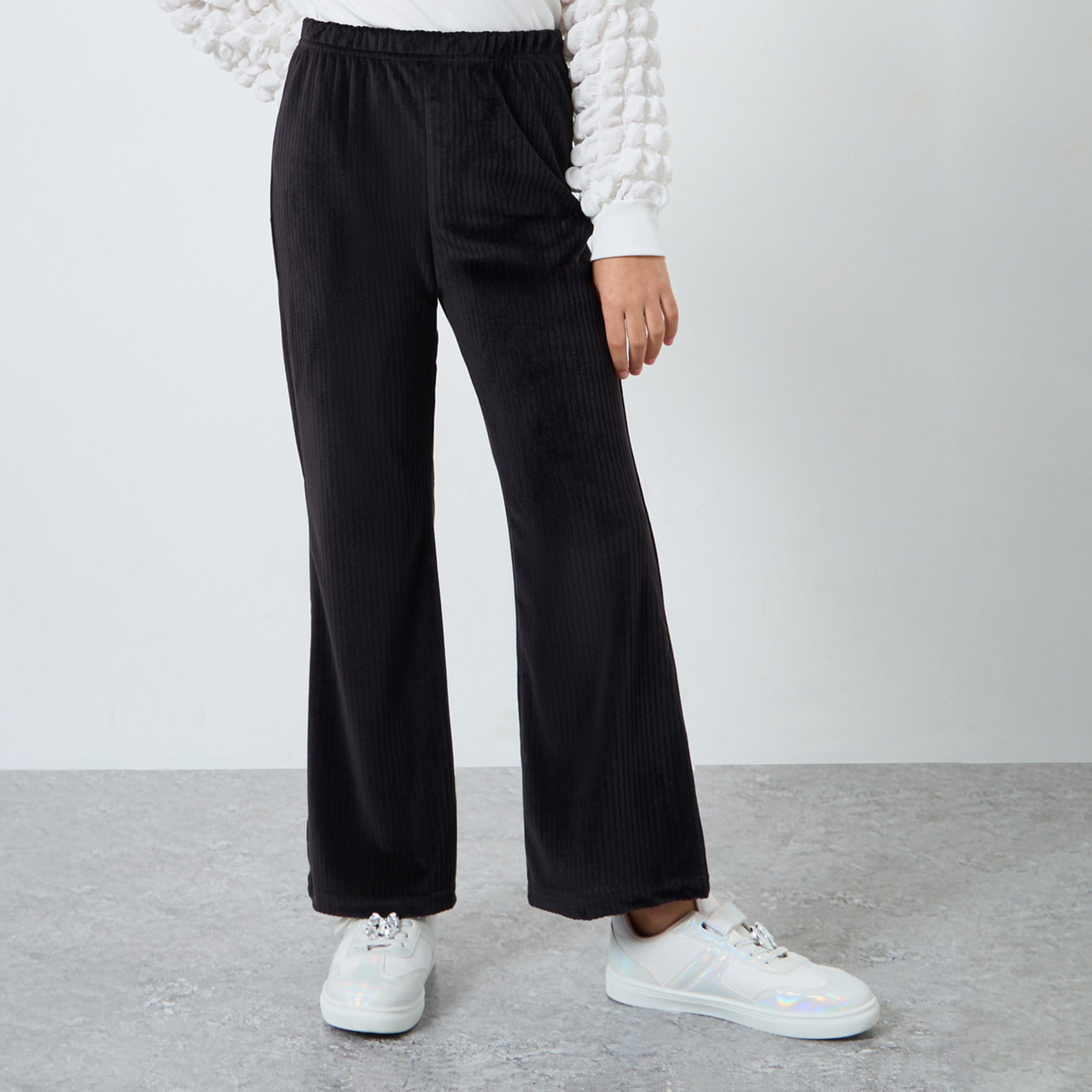 ستايلي - بنطال واسع من قماش مخملي أسود للبنات المراهقات-girls-clothing-bottoms-leggings-image-1