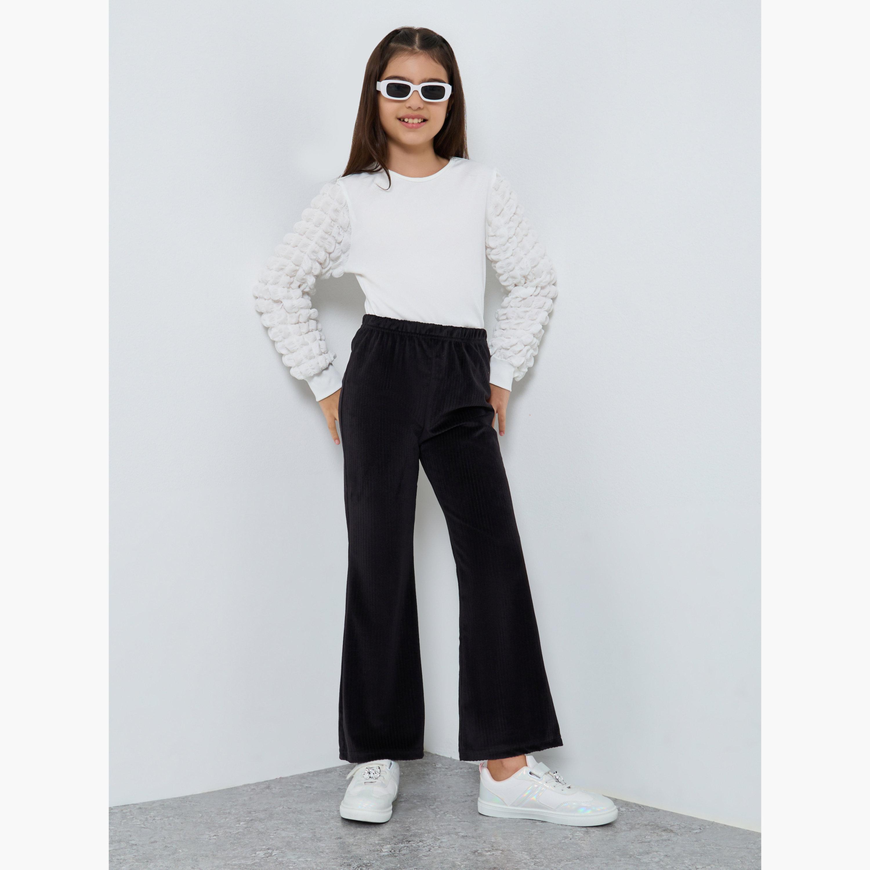 ستايلي - بنطال واسع من قماش مخملي أسود للبنات المراهقات-girls-clothing-bottoms-leggings-image-2