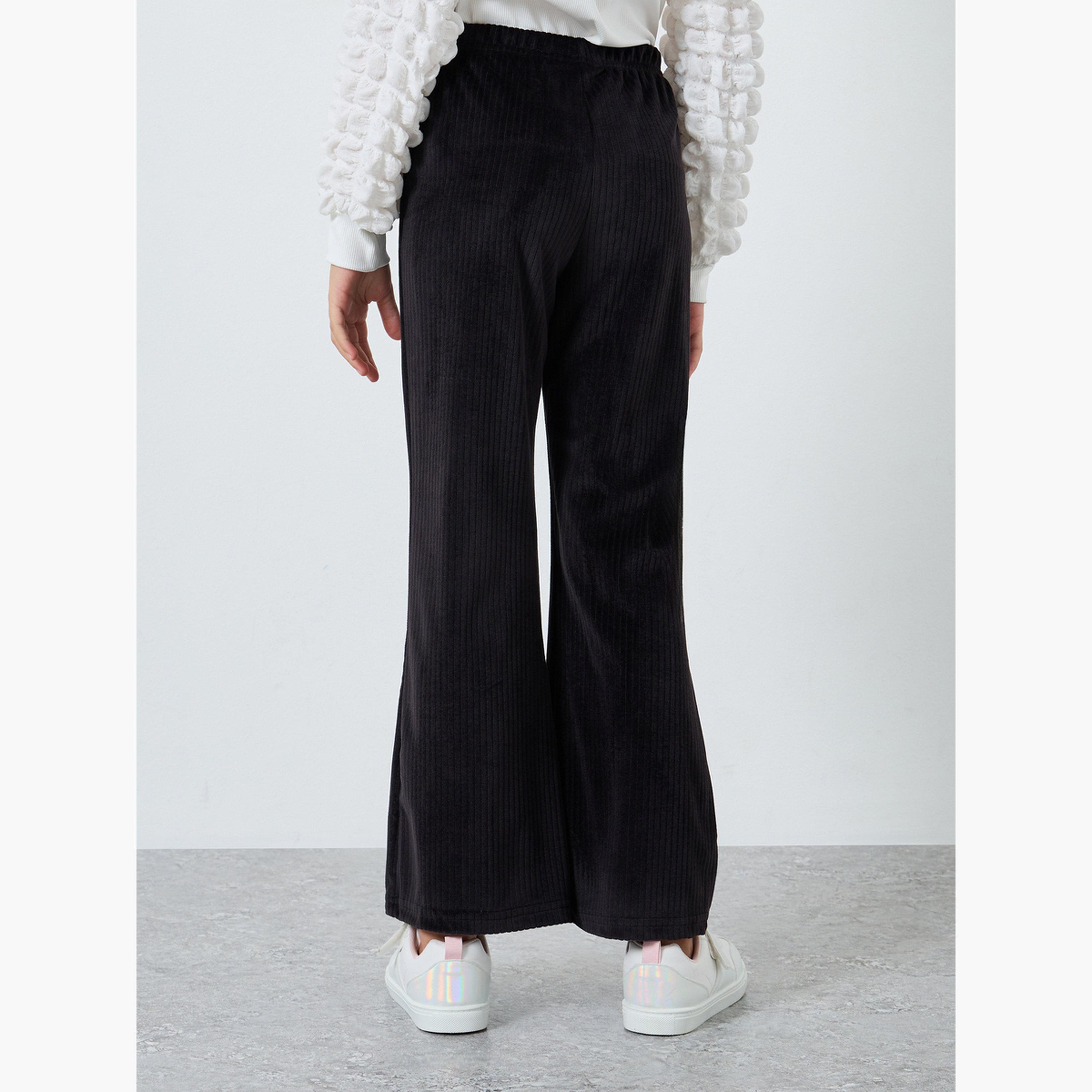 ستايلي - بنطال واسع من قماش مخملي أسود للبنات المراهقات-girls-clothing-bottoms-leggings-image-4