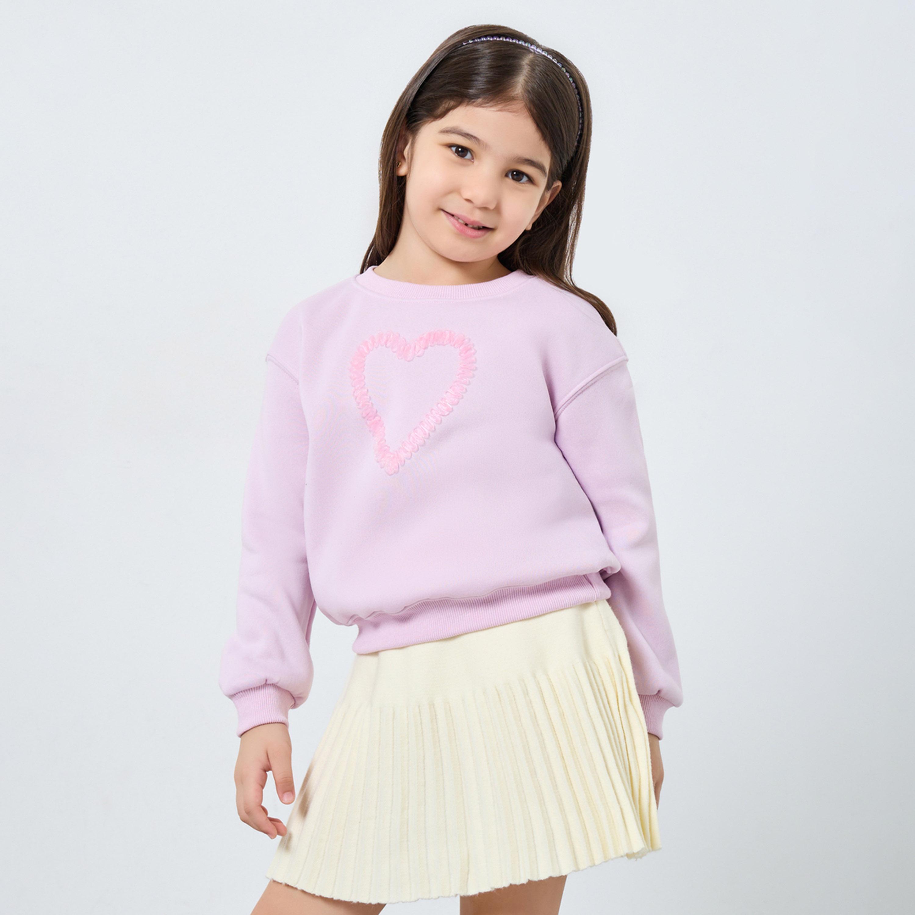ستايلي - سويت شيرت بتفاصيل كشكشة على شكل قلب أرجواني للبنات-girls-clothing-sweatshirts-image-1