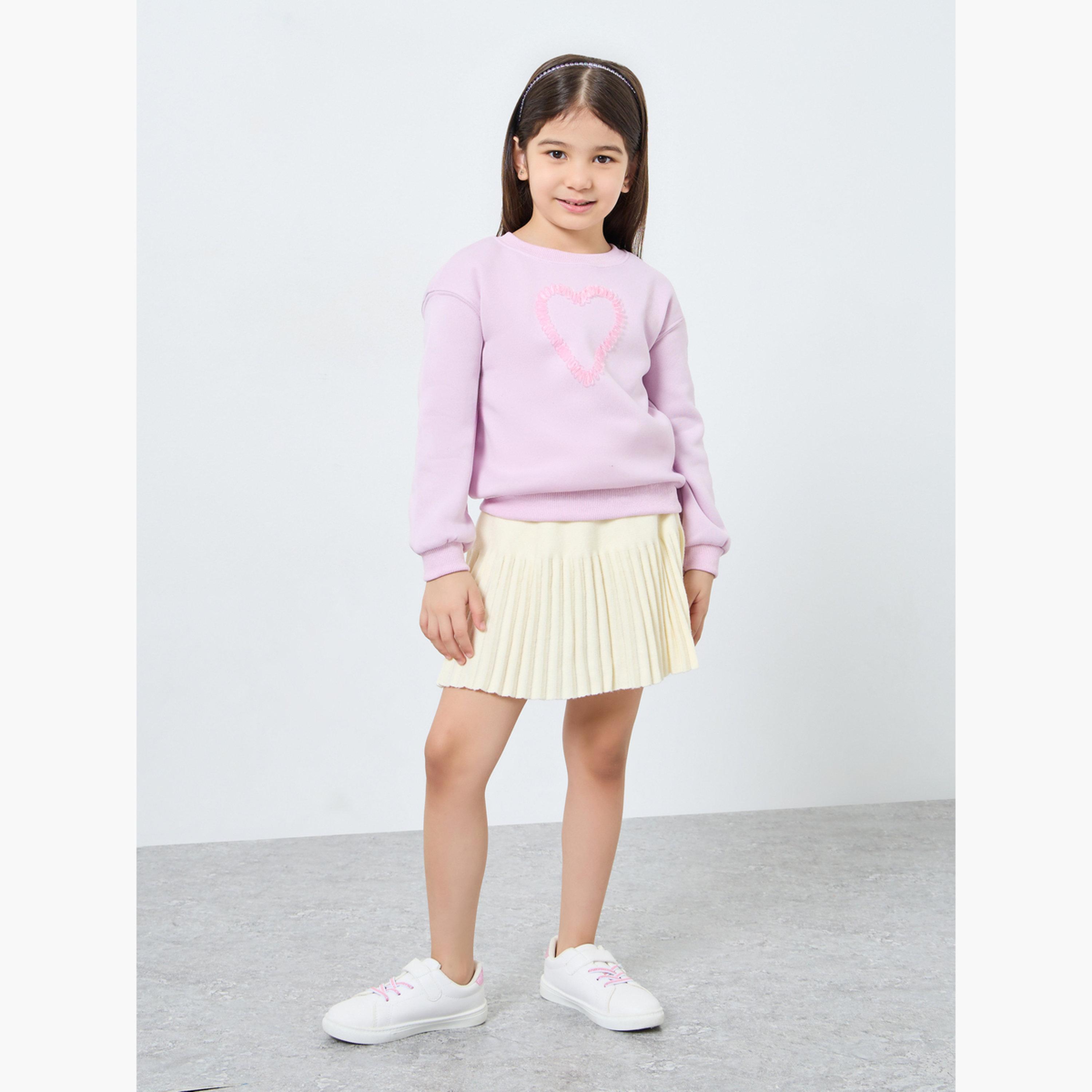 ستايلي - سويت شيرت بتفاصيل كشكشة على شكل قلب أرجواني للبنات-girls-clothing-sweatshirts-image-2