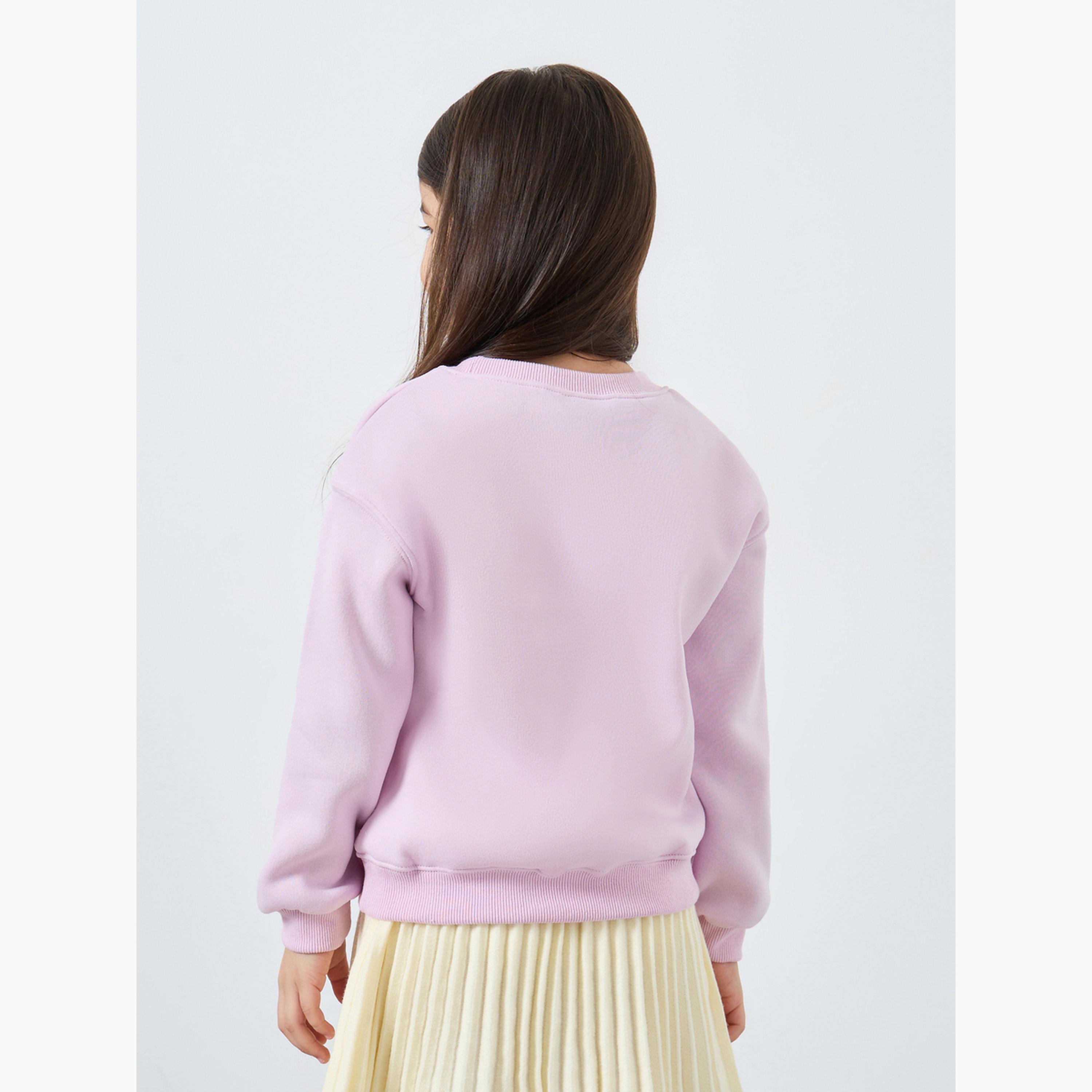 ستايلي - سويت شيرت بتفاصيل كشكشة على شكل قلب أرجواني للبنات-girls-clothing-sweatshirts-image-4