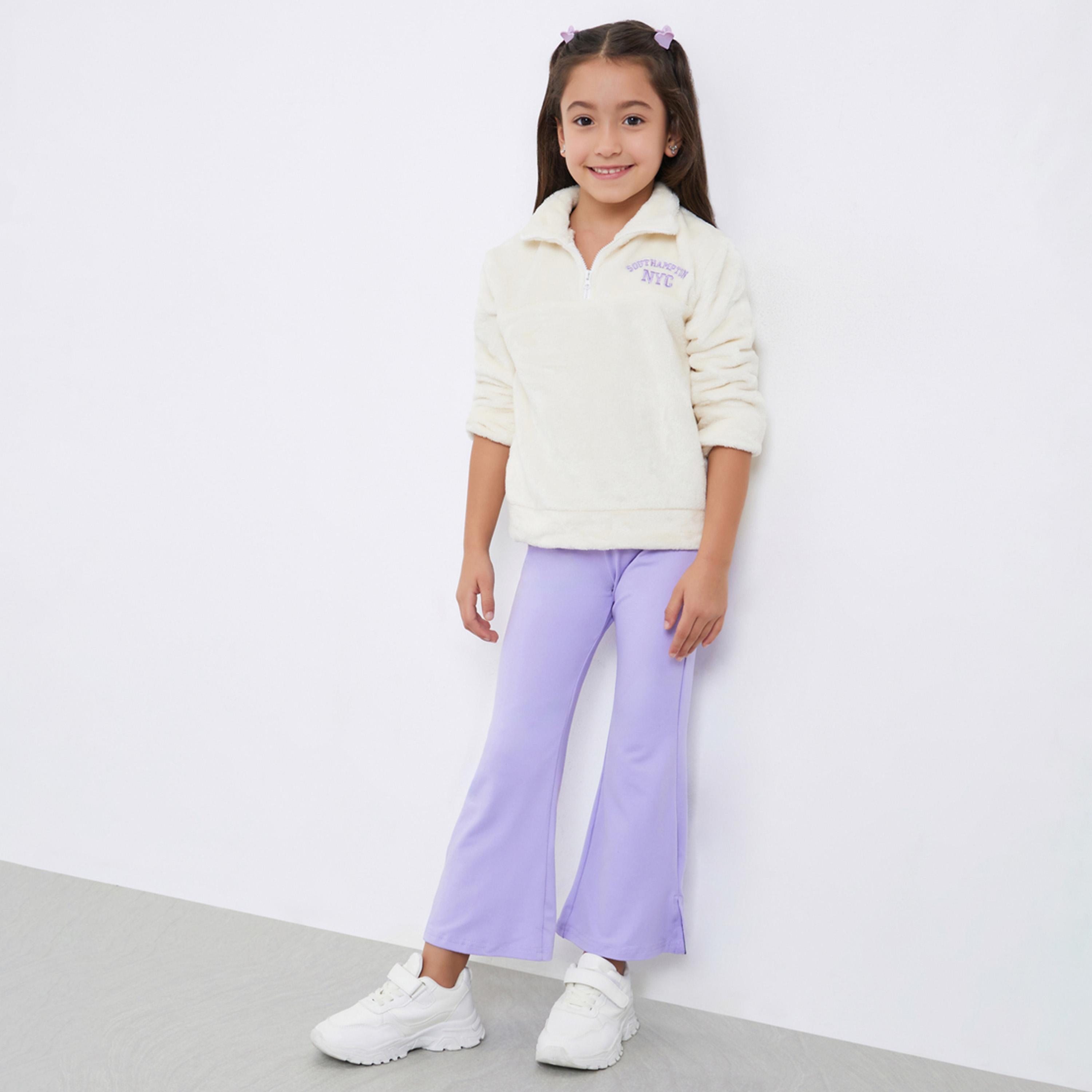 Styli Girls Faux Fur Sweatshirt and Flared Leggings Set with Southampton NYC Embroidery-girls-clothing-setsandcoords-image-1