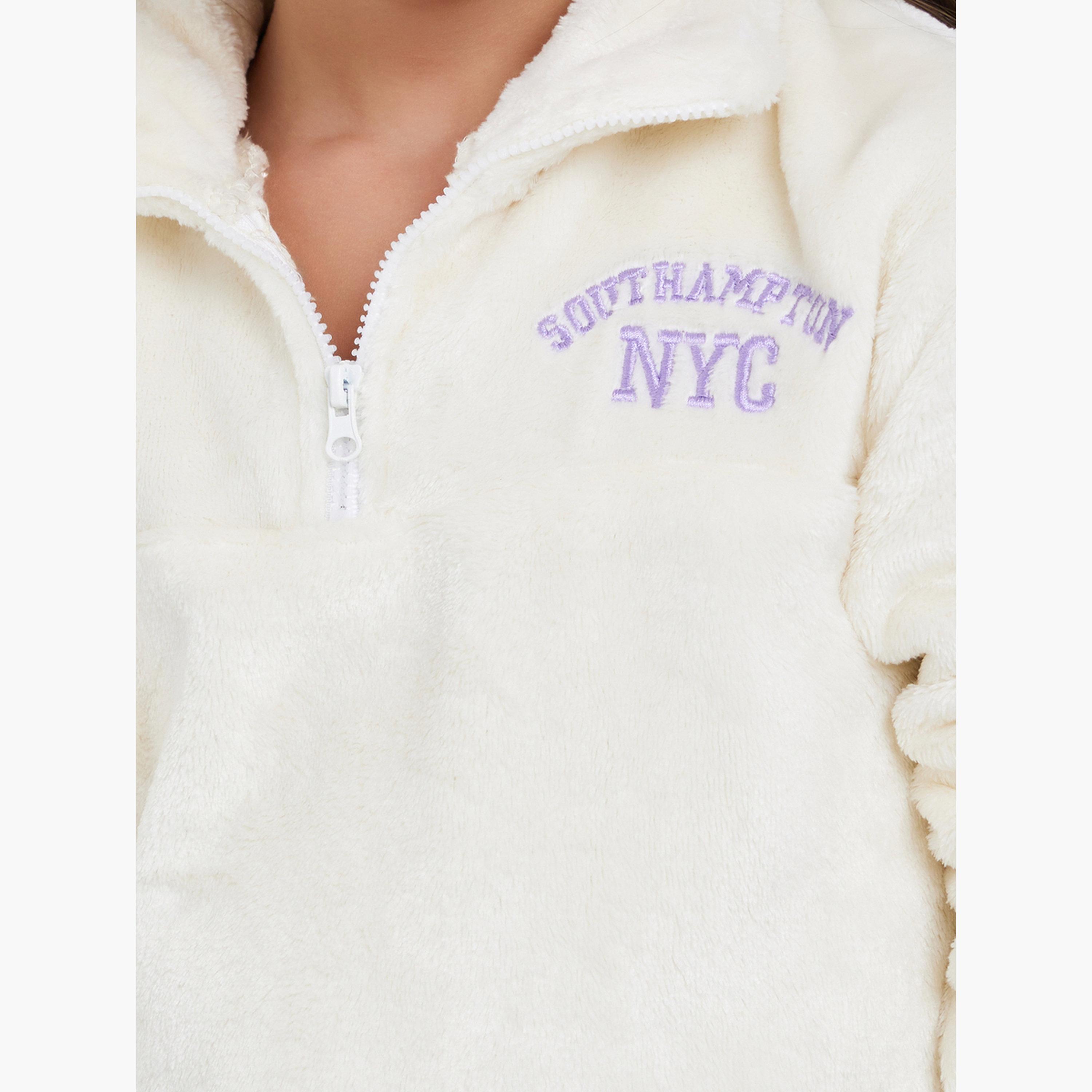 Styli Girls Faux Fur Sweatshirt and Flared Leggings Set with Southampton NYC Embroidery-girls-clothing-setsandcoords-image-3