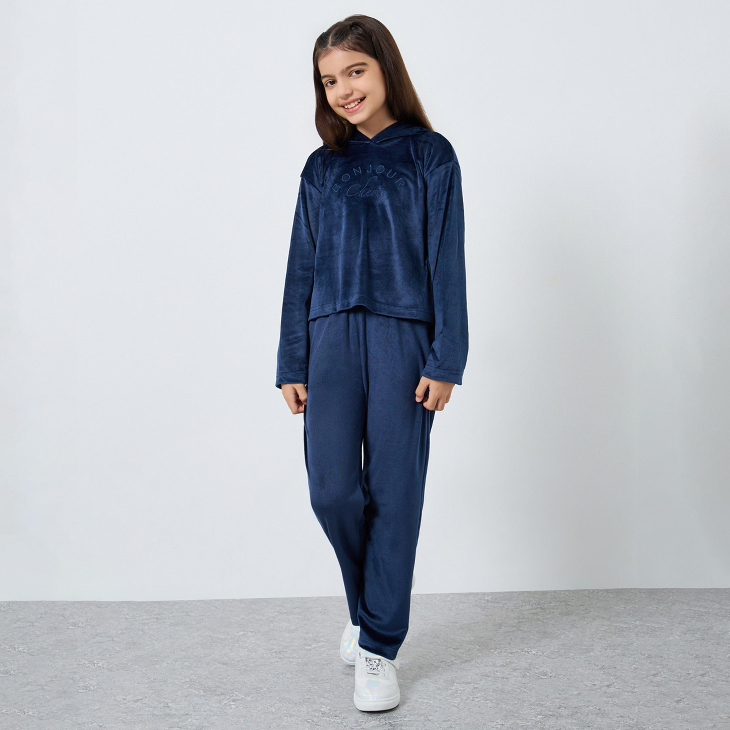 Styli Girls Teens Velour Embroidered Hoodie and Joggers Set-girls-clothing-setsandcoords-image-1