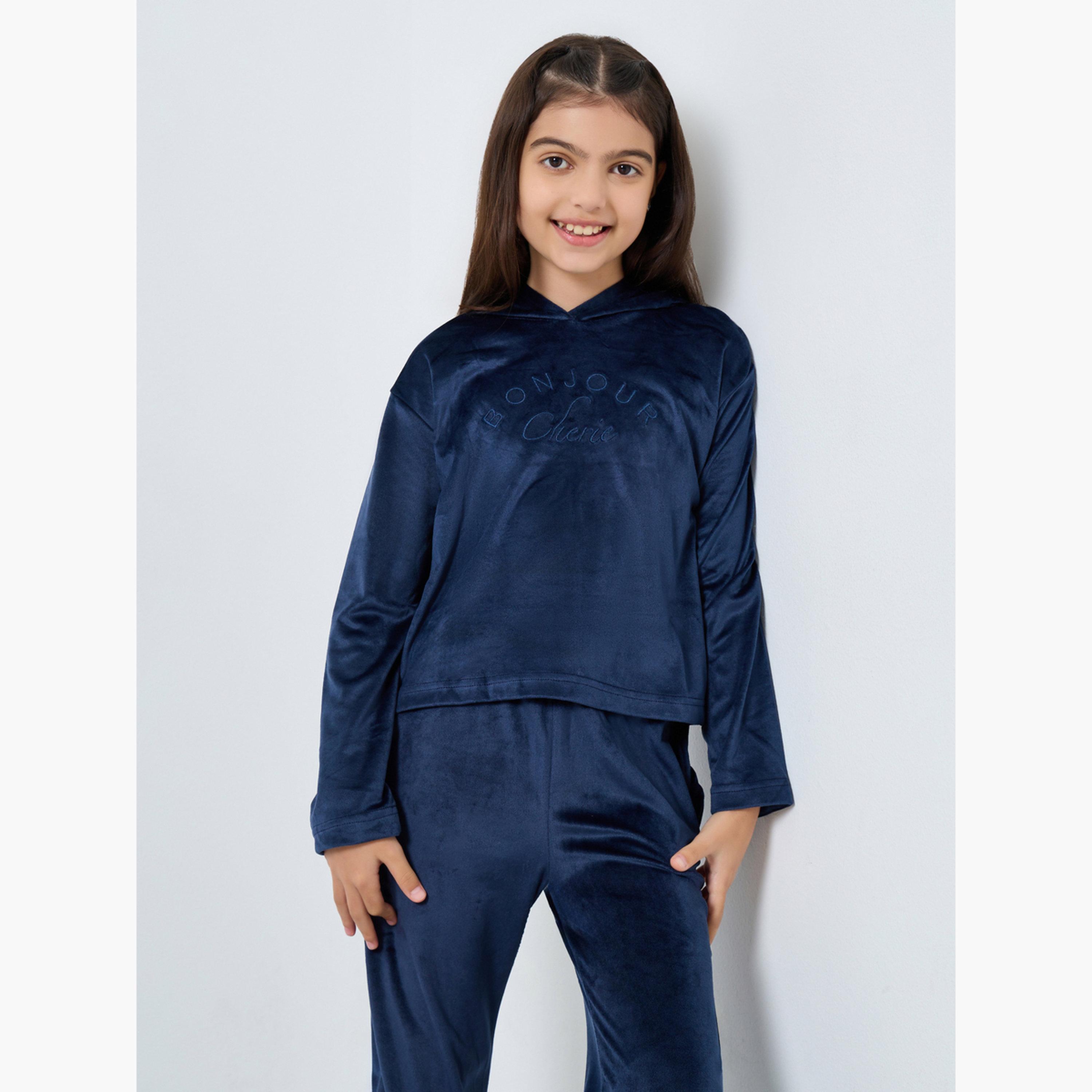 Styli Girls Teens Velour Embroidered Hoodie and Joggers Set-girls-clothing-setsandcoords-image-2