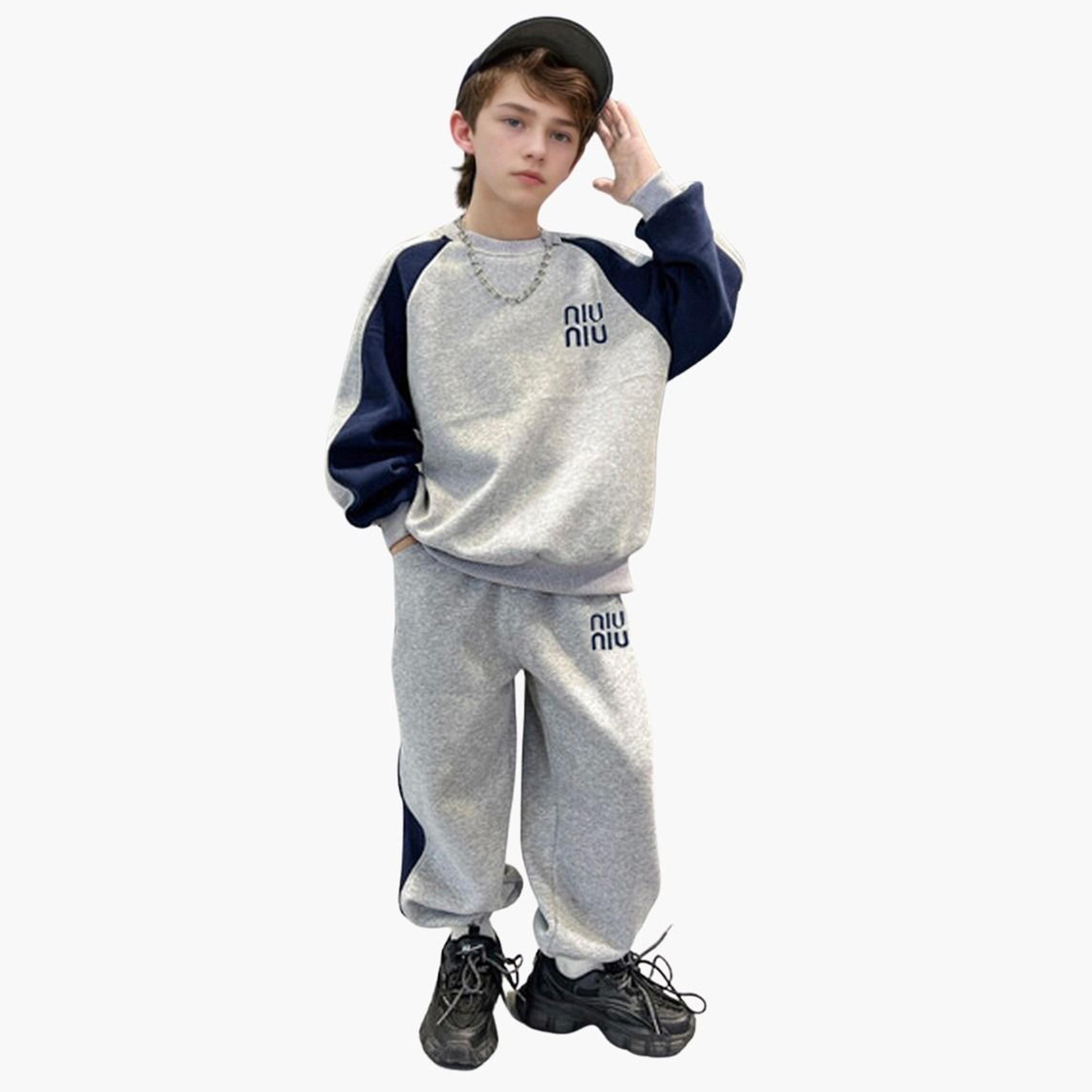 Take Two Teens Grey Color Block Sweatshirt and Joggers Set-boys-clothing-setsandcoords-image-1