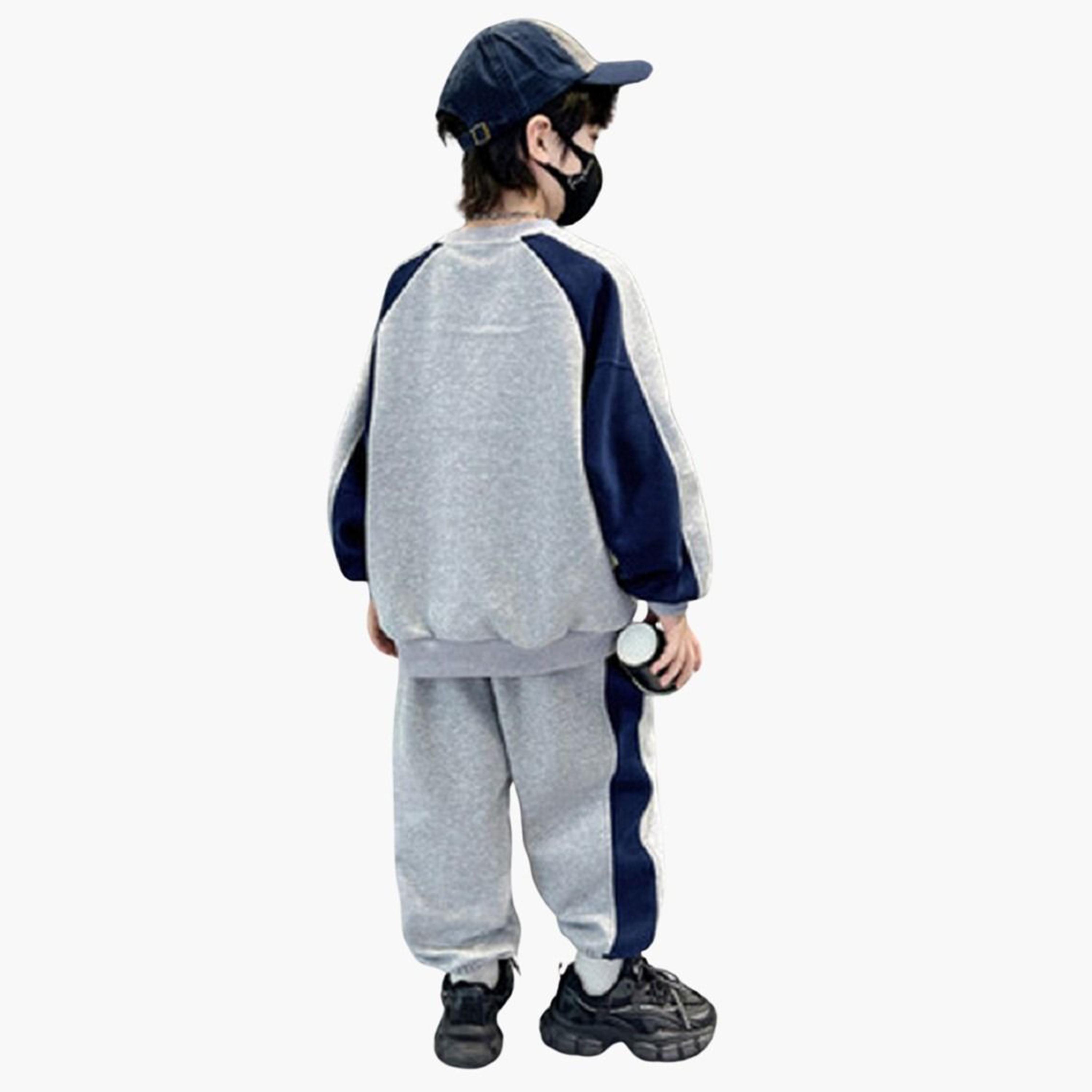 تيك تو - طقم سويت شيرت وبنطال رياضي من مجموعة ألوان رمادية للمراهقين-boys-clothing-setsandcoords-image-4