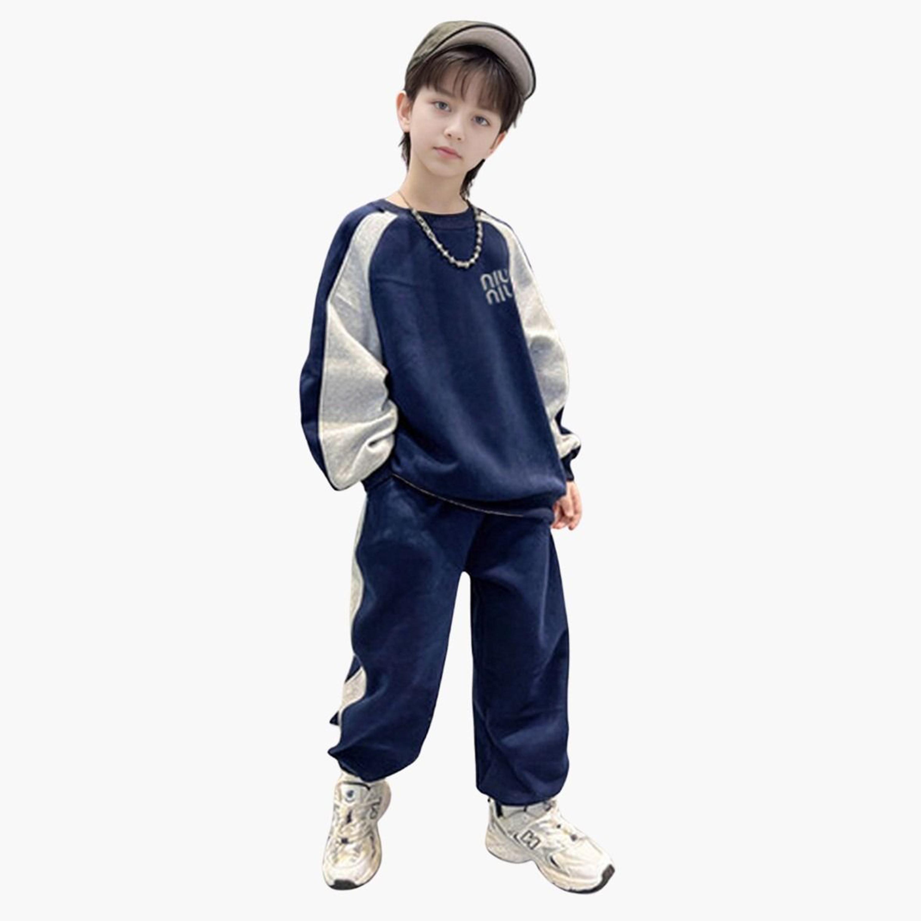 تيك تو - طقم سويت شيرت وبنطال رياضي بألوان بحرية للمراهقين-boys-clothing-setsandcoords-image-1
