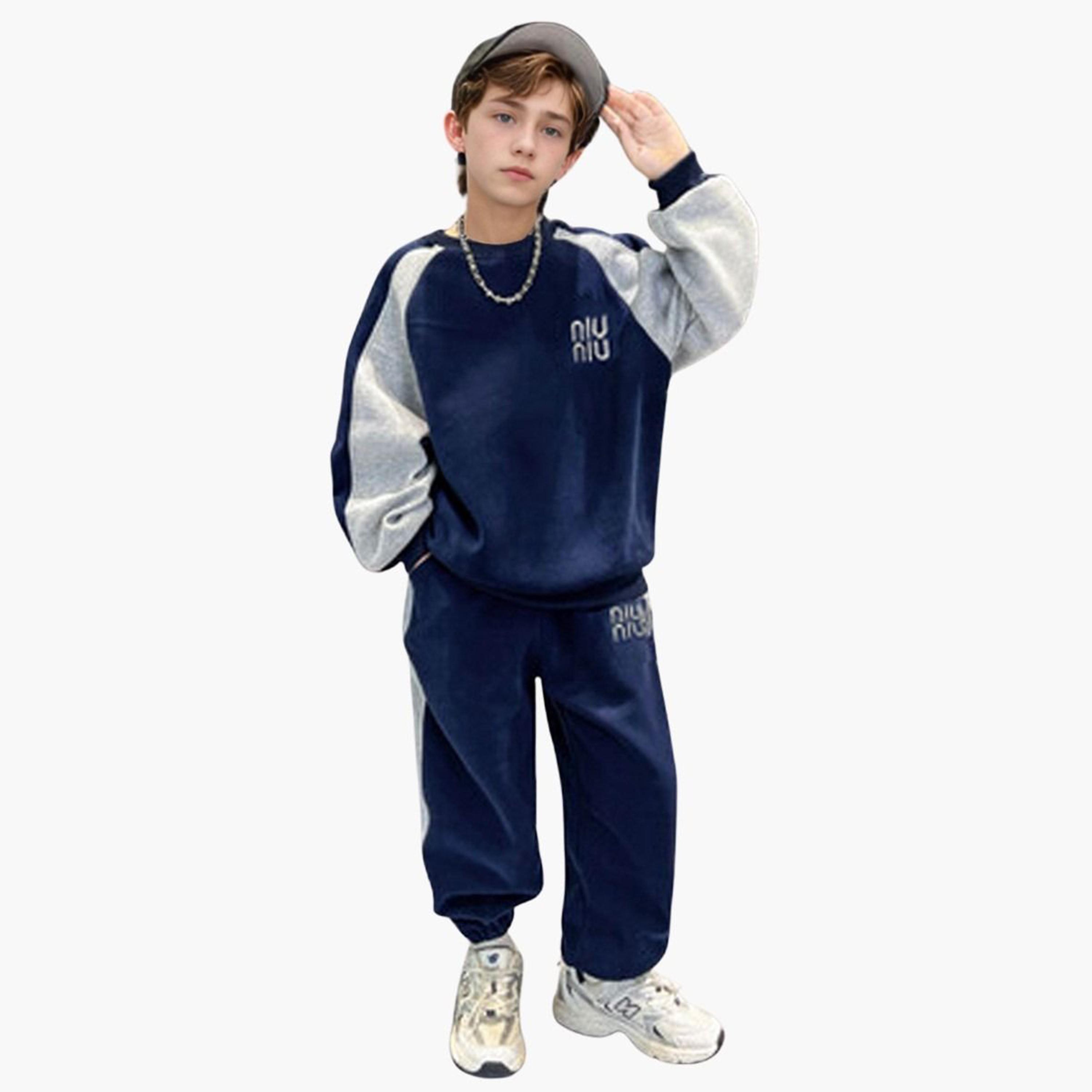 تيك تو - طقم سويت شيرت وبنطال رياضي بألوان بحرية للمراهقين-boys-clothing-setsandcoords-image-2