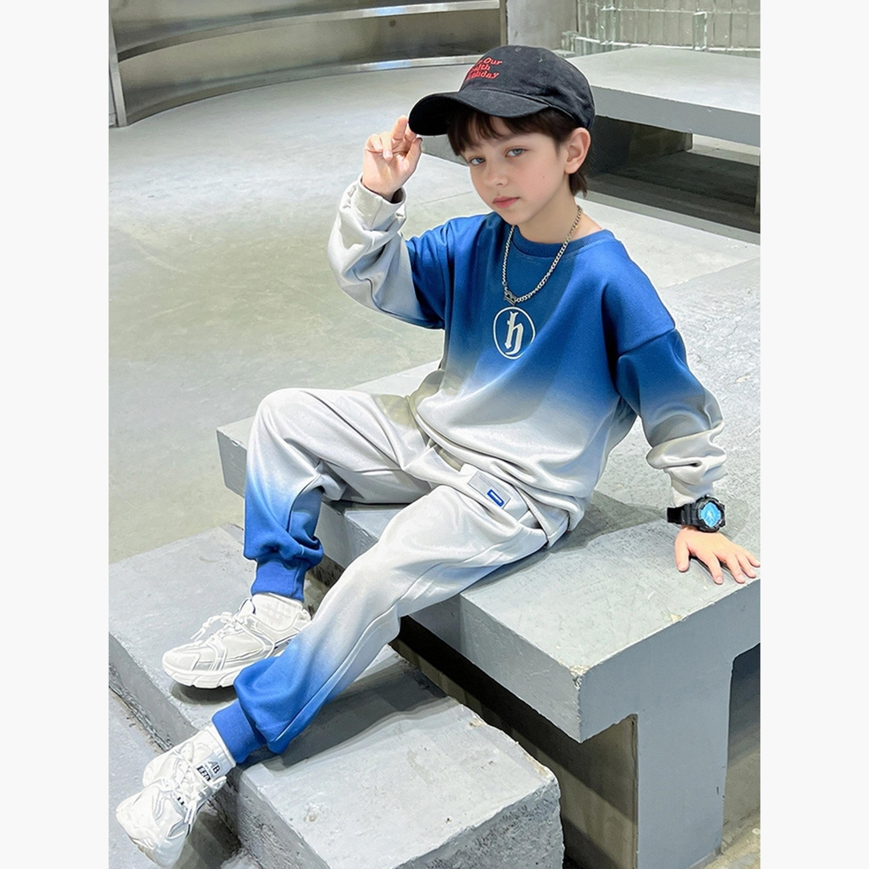 Take Two Blue Ombre Look Sweatshirt and Joggers Set-boys-clothing-setsandcoords-image-2