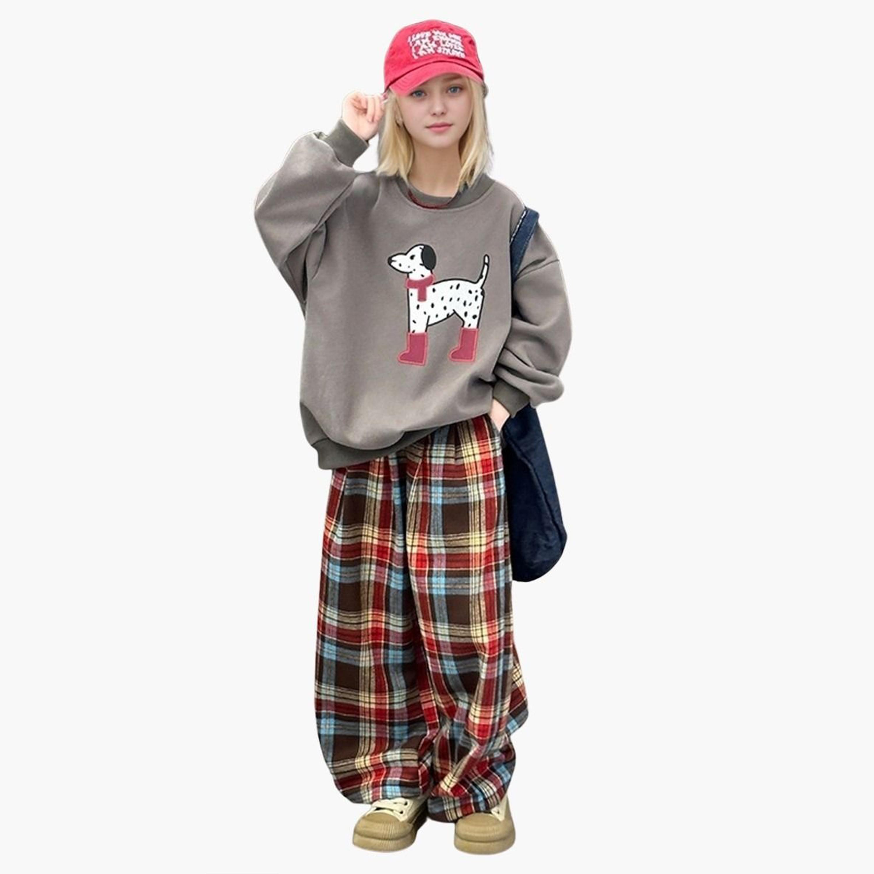 Take Two Graphic Print Sweatshirt and Plaid Pants Set-girls-clothing-setsandcoords-image-1