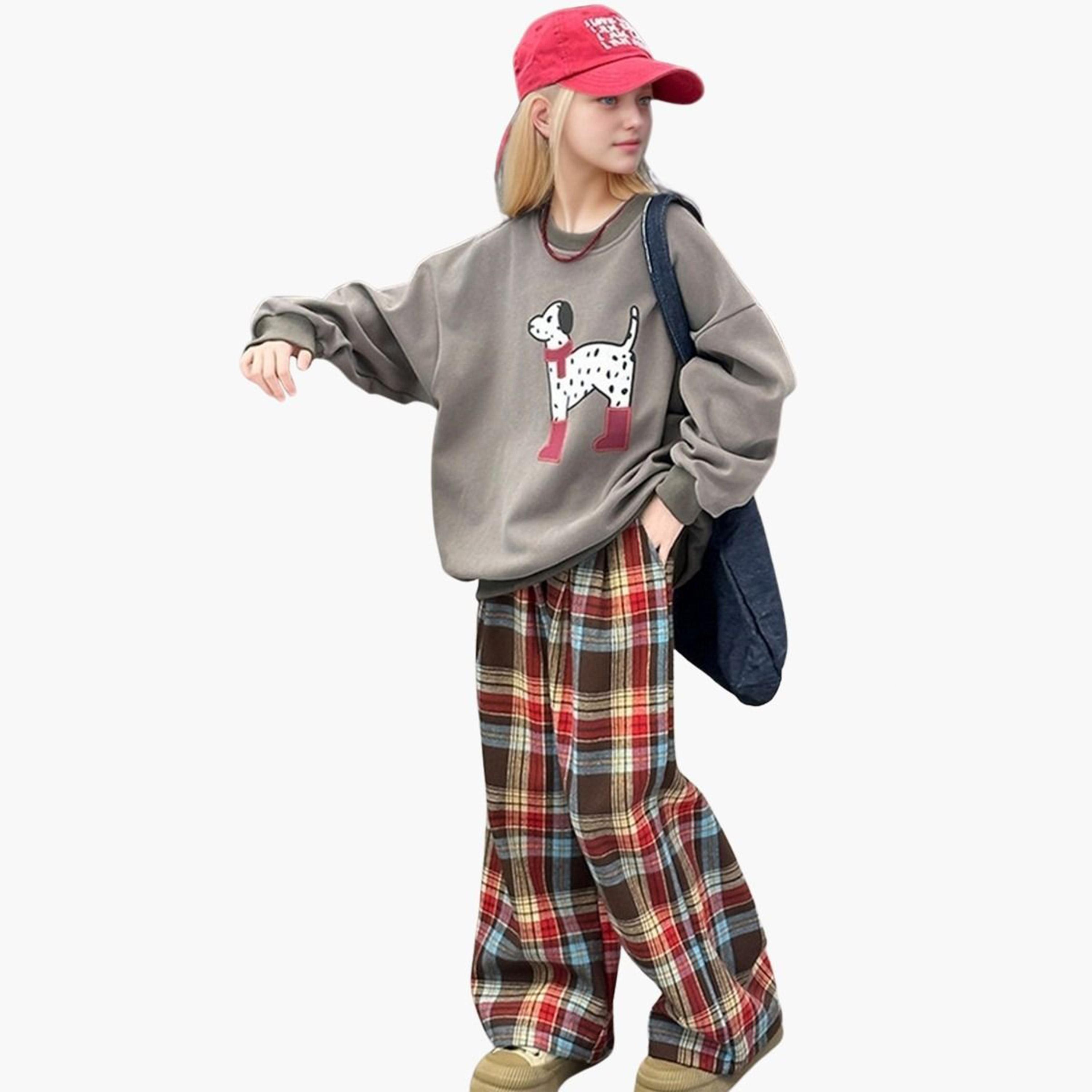 Take Two Graphic Print Sweatshirt and Plaid Pants Set-girls-clothing-setsandcoords-image-4