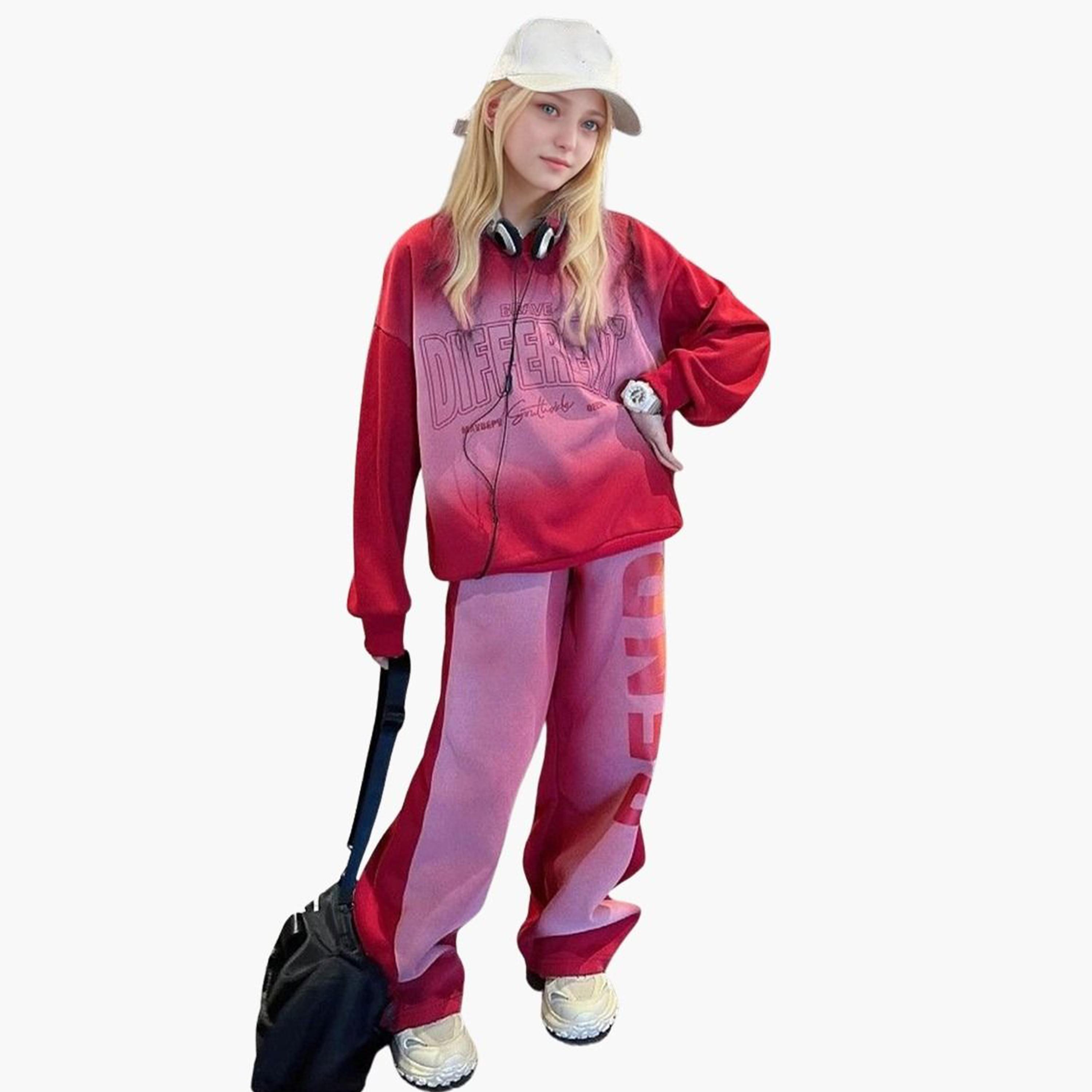 Take Two Red Ombre Sweatshirt and Joggers Set-girls-clothing-setsandcoords-image-1