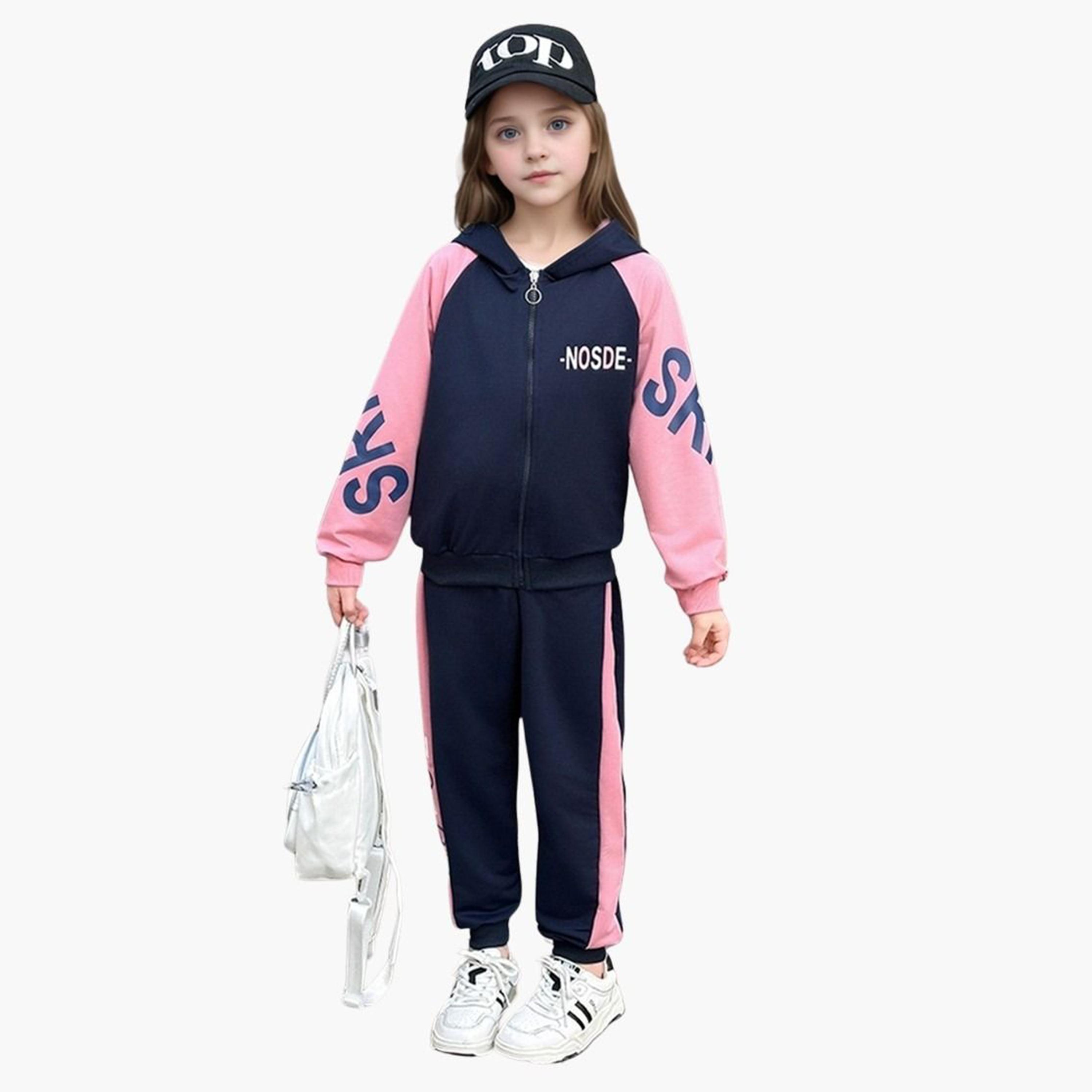 Take Two Girls Navy Color Block Hooded Jacket and Joggers Set-girls-clothing-setsandcoords-image-1
