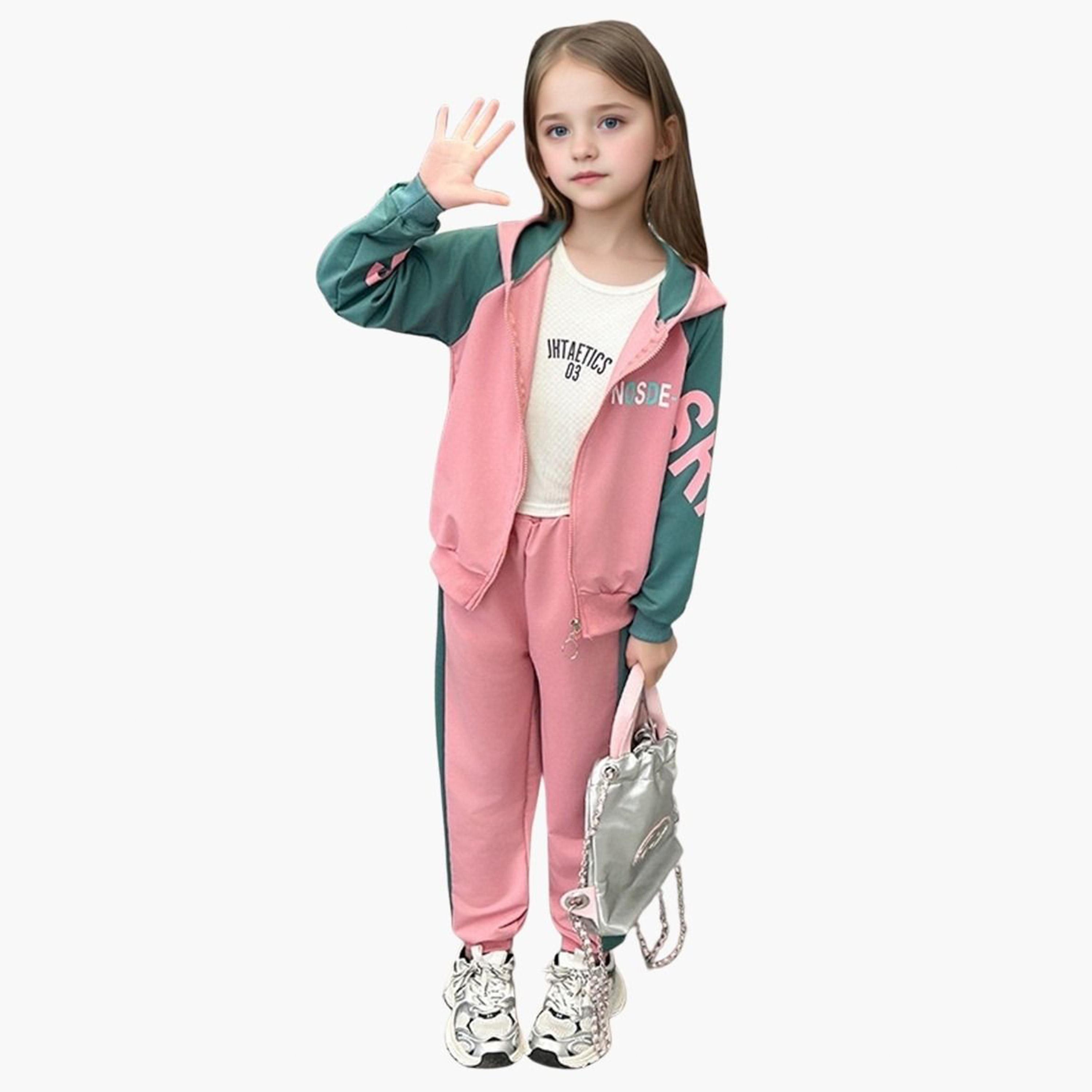 Take Two Girls Pink Color Block Hooded Jacket and Joggers Set-girls-clothing-setsandcoords-image-2
