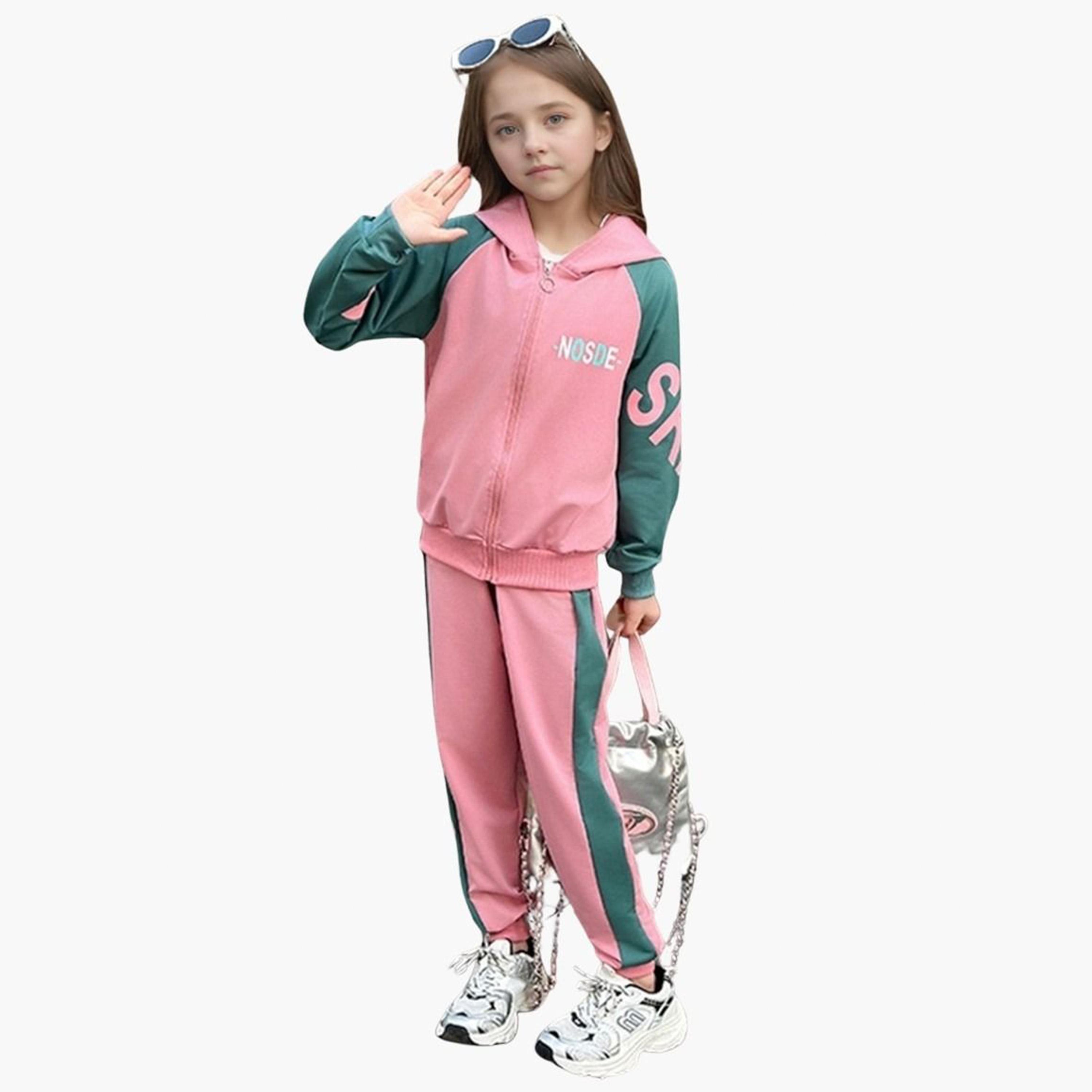 Take Two Girls Pink Color Block Hooded Jacket and Joggers Set-girls-clothing-setsandcoords-image-3