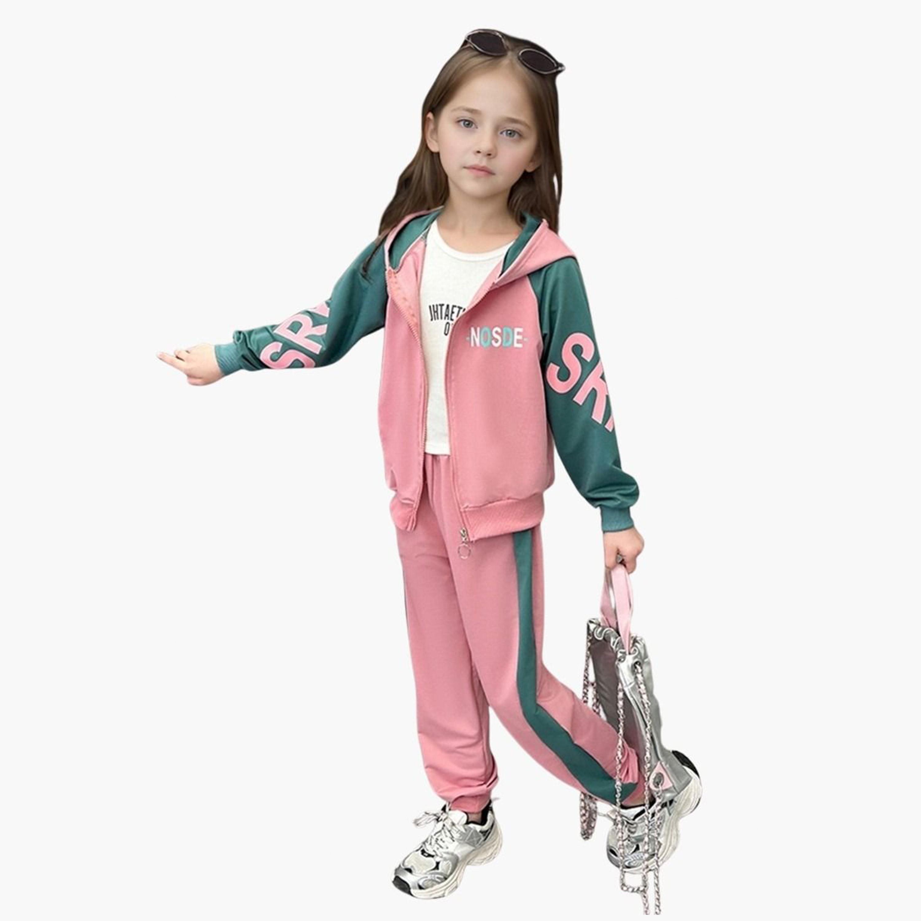 Take Two Girls Pink Color Block Hooded Jacket and Joggers Set-girls-clothing-setsandcoords-image-4