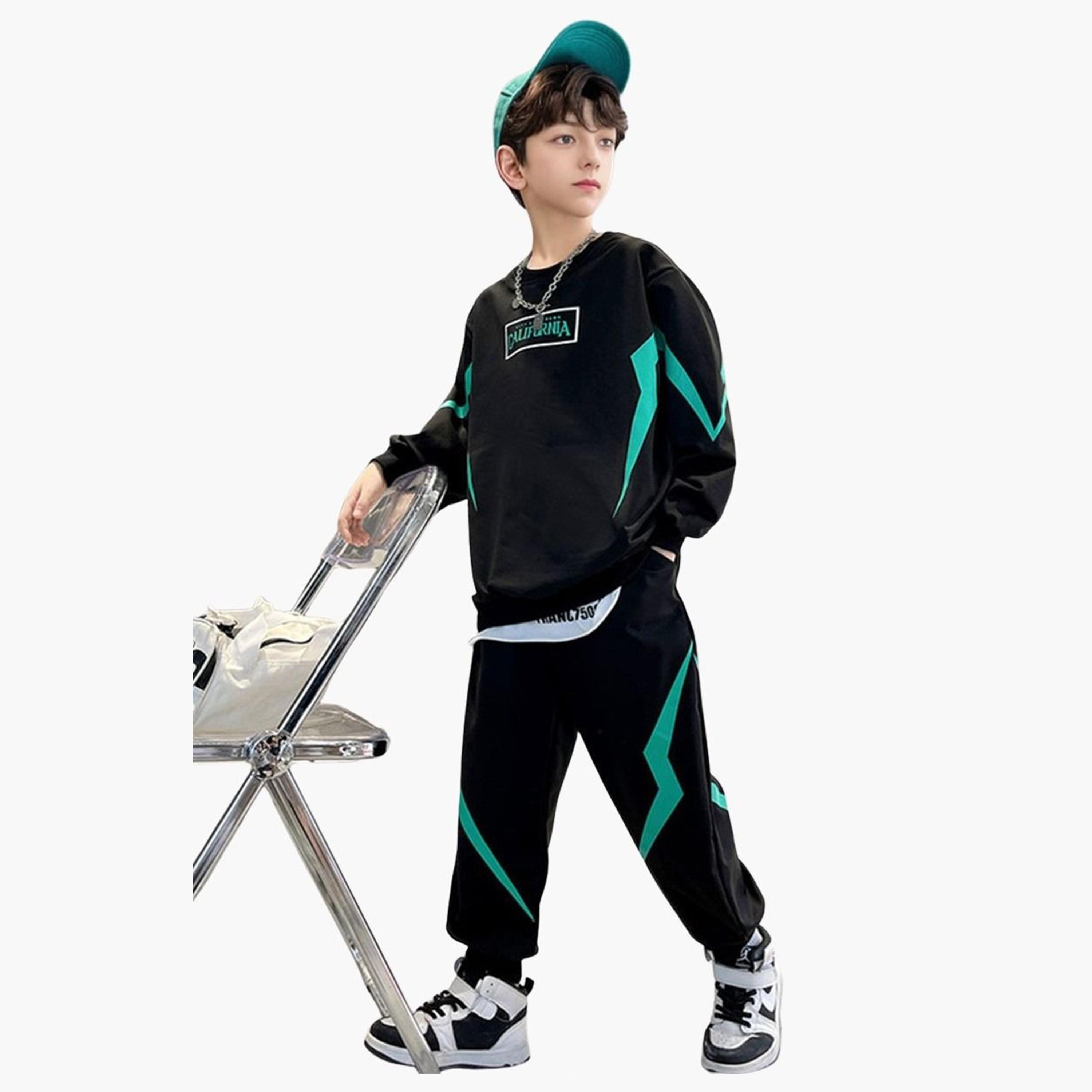 Take Two Teens Black Printed Sweatshirt and Joggers Set-boys-clothing-setsandcoords-image-1