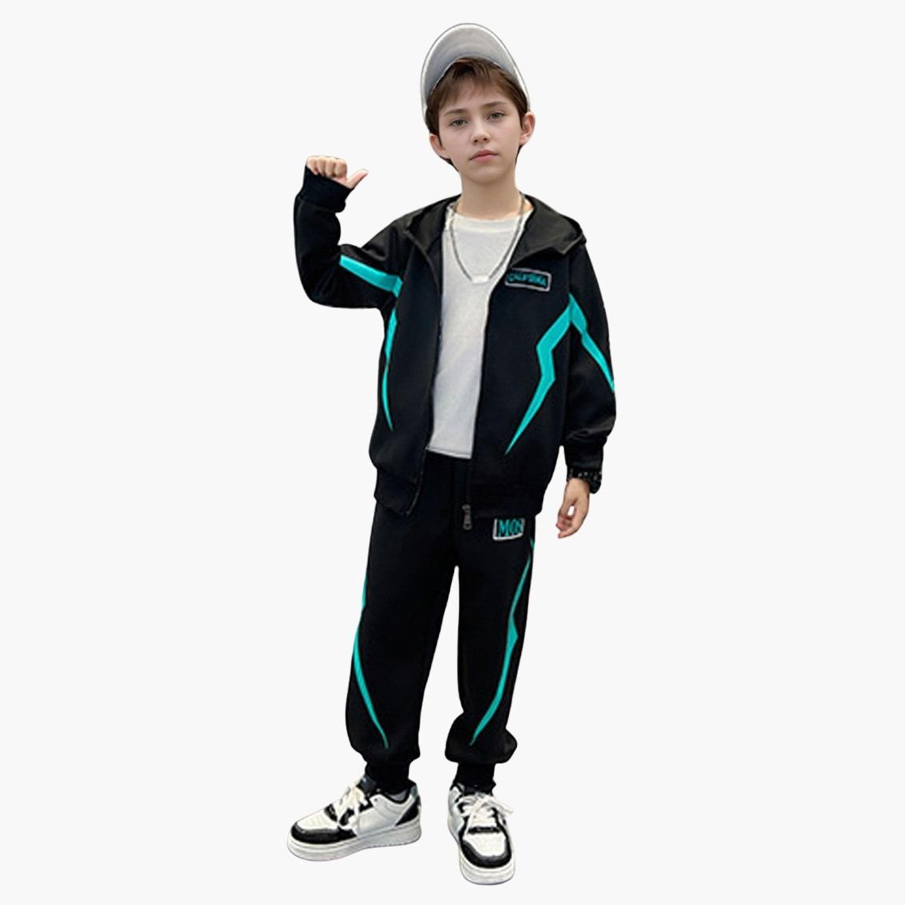 Take Two Teens Black Printed Panel Jacket and Joggers Set-boys-clothing-setsandcoords-image-1