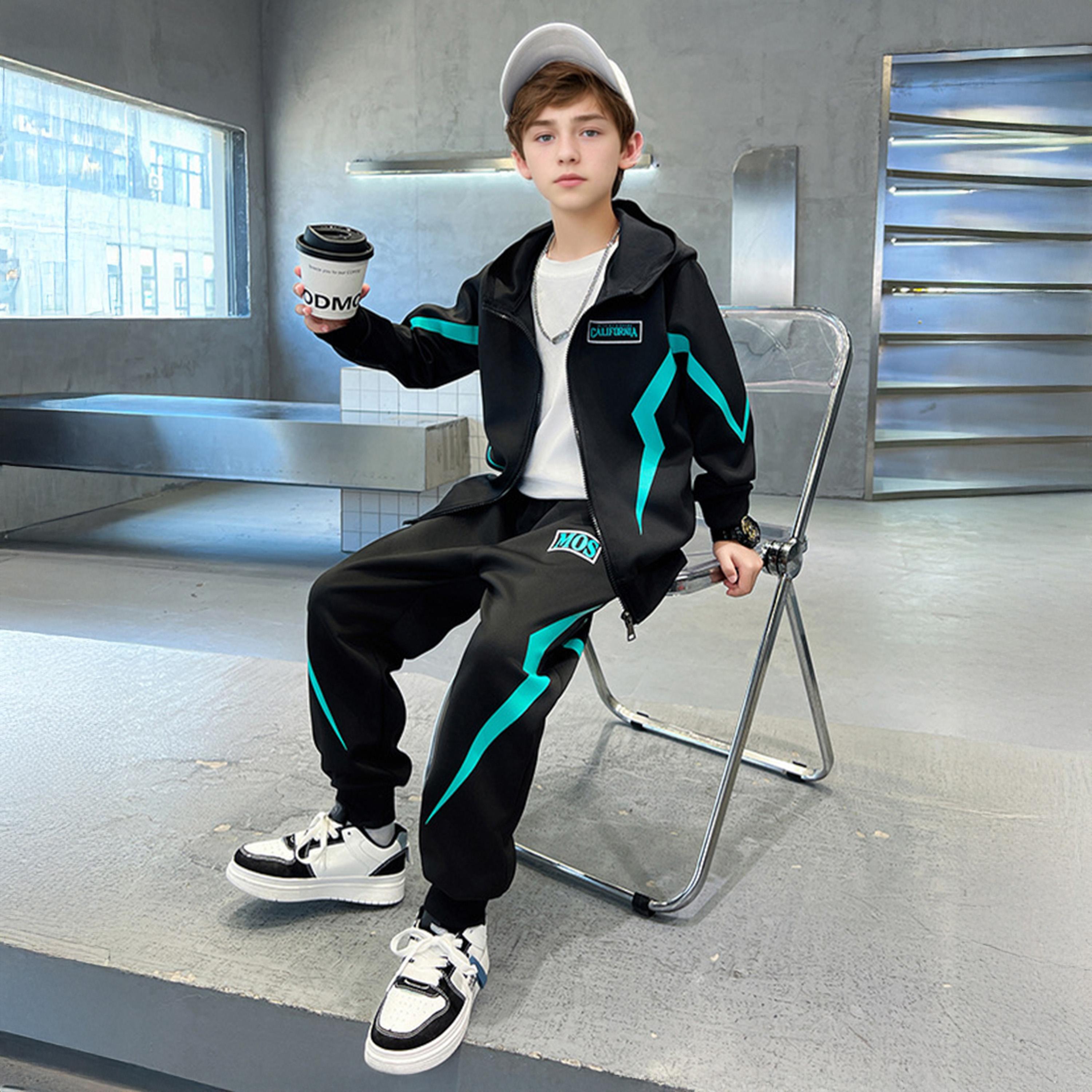 تيك تو - طقم جاكيت وبنطال رياضي مطبوع لون أسود للمراهقين-boys-clothing-setsandcoords-image-2