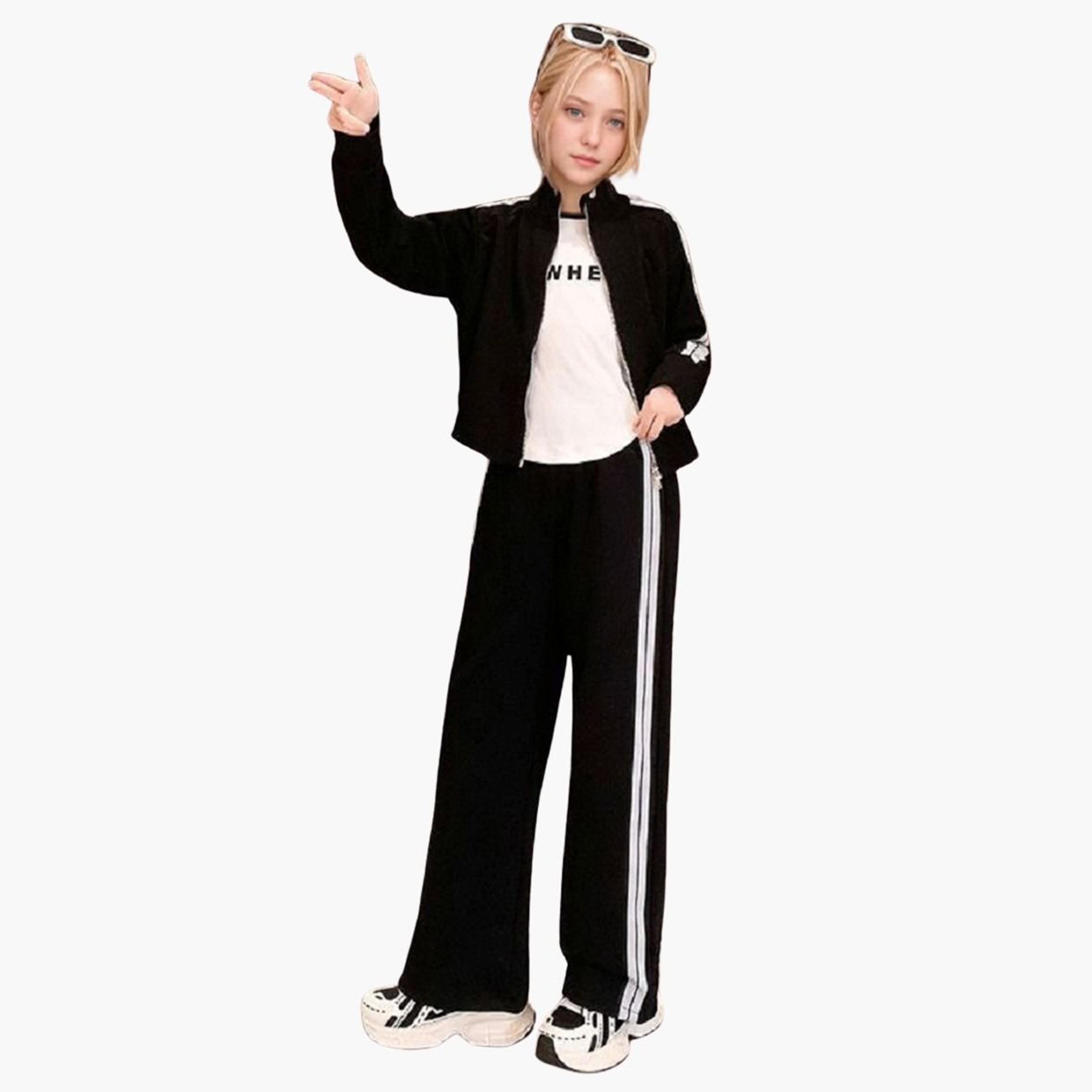 Take Two Teens Side Striped Panel Jacket and Pants Set-girls-clothing-setsandcoords-image-1