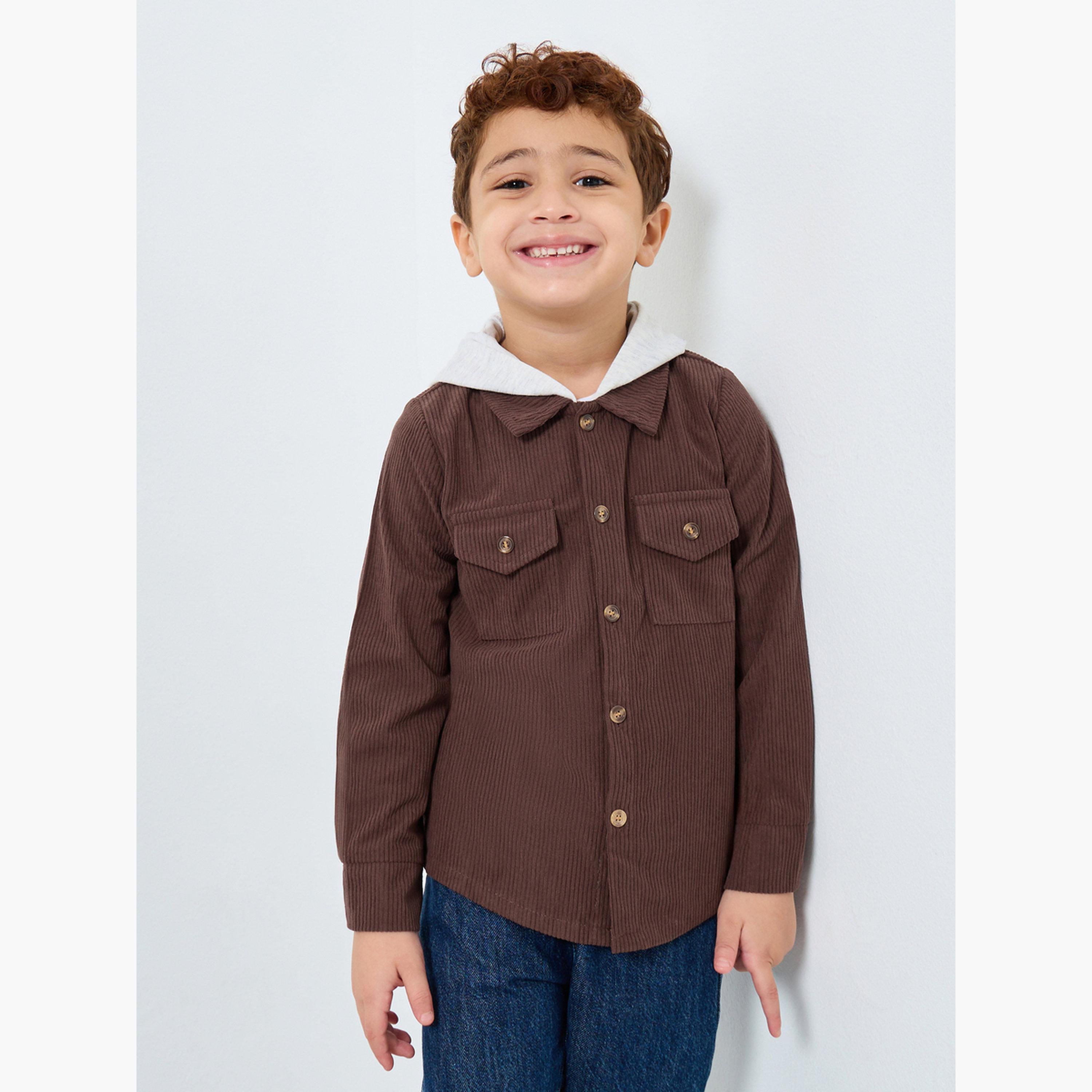 ستايلي - جاكيت بني مخملي بغطاء رأس للأولاد-boys-clothing-shirts-image-3