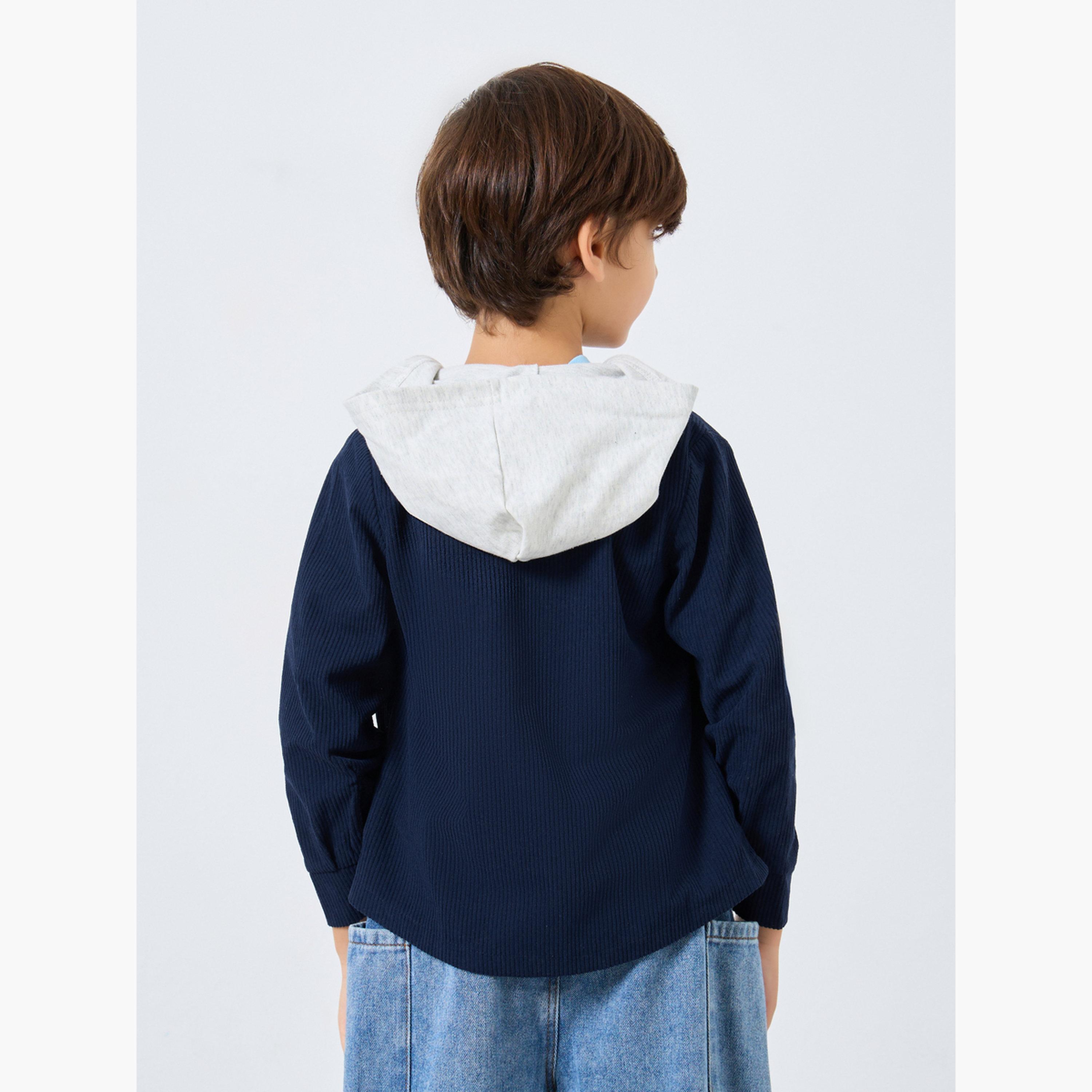 ستايلي - جاكيت بقلنسوة قماش مخملي أزرق داكن للأولاد-boys-clothing-shirts-image-4