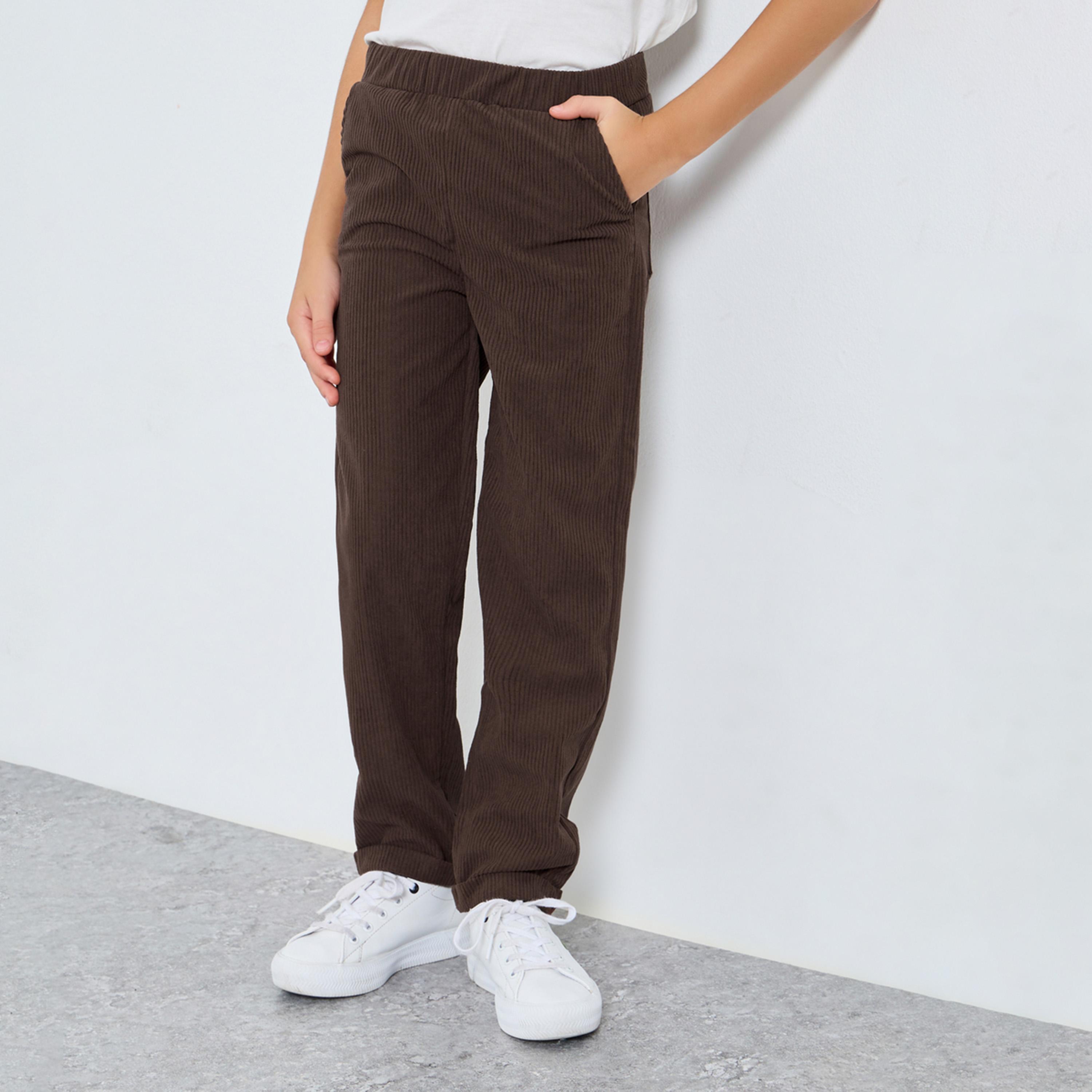 ستايلي - بنطال مخملي بني سادة-boys-clothing-bottoms-trousers-image-1