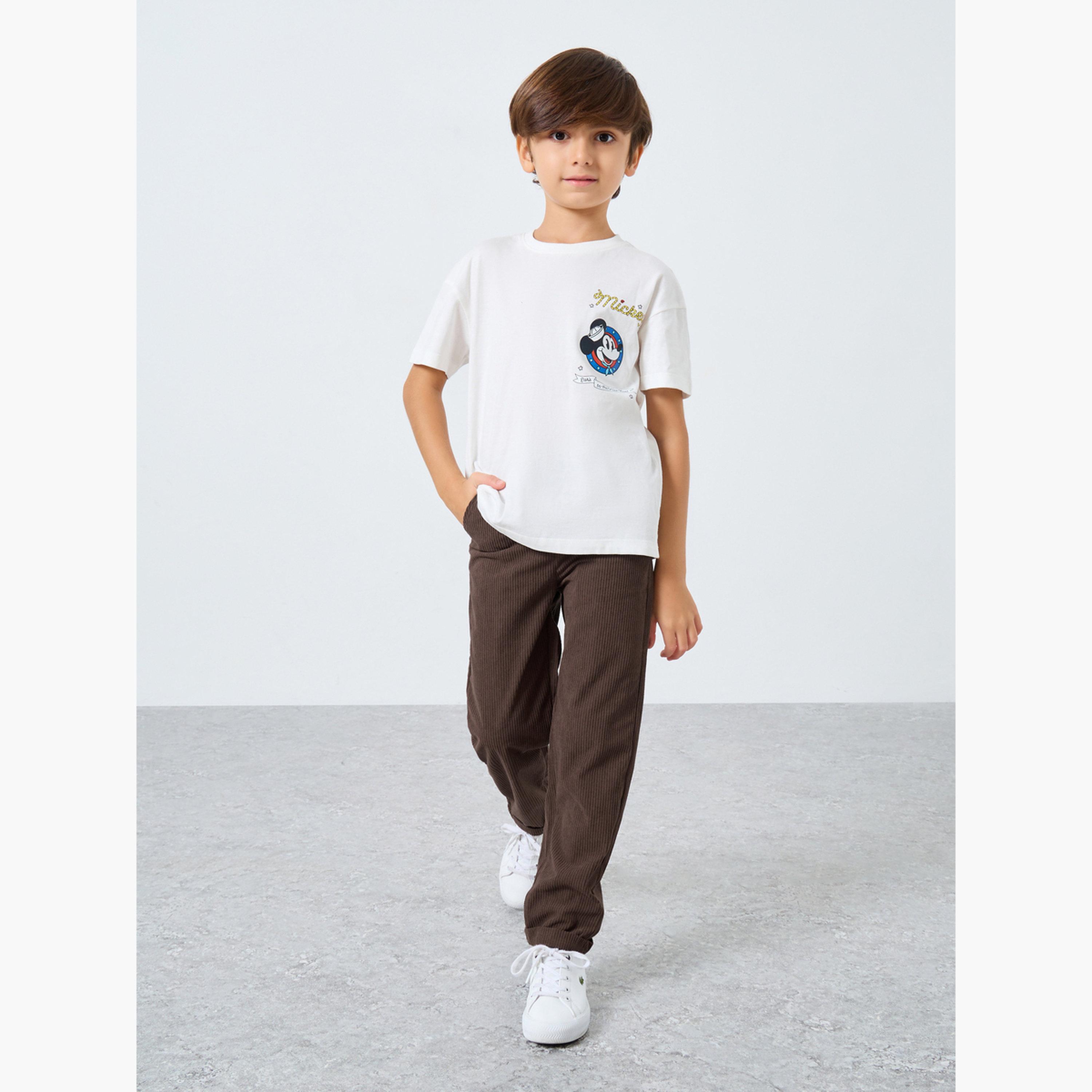 Styli Brown Solid Corduroy Pants-boys-clothing-bottoms-trousers-image-2