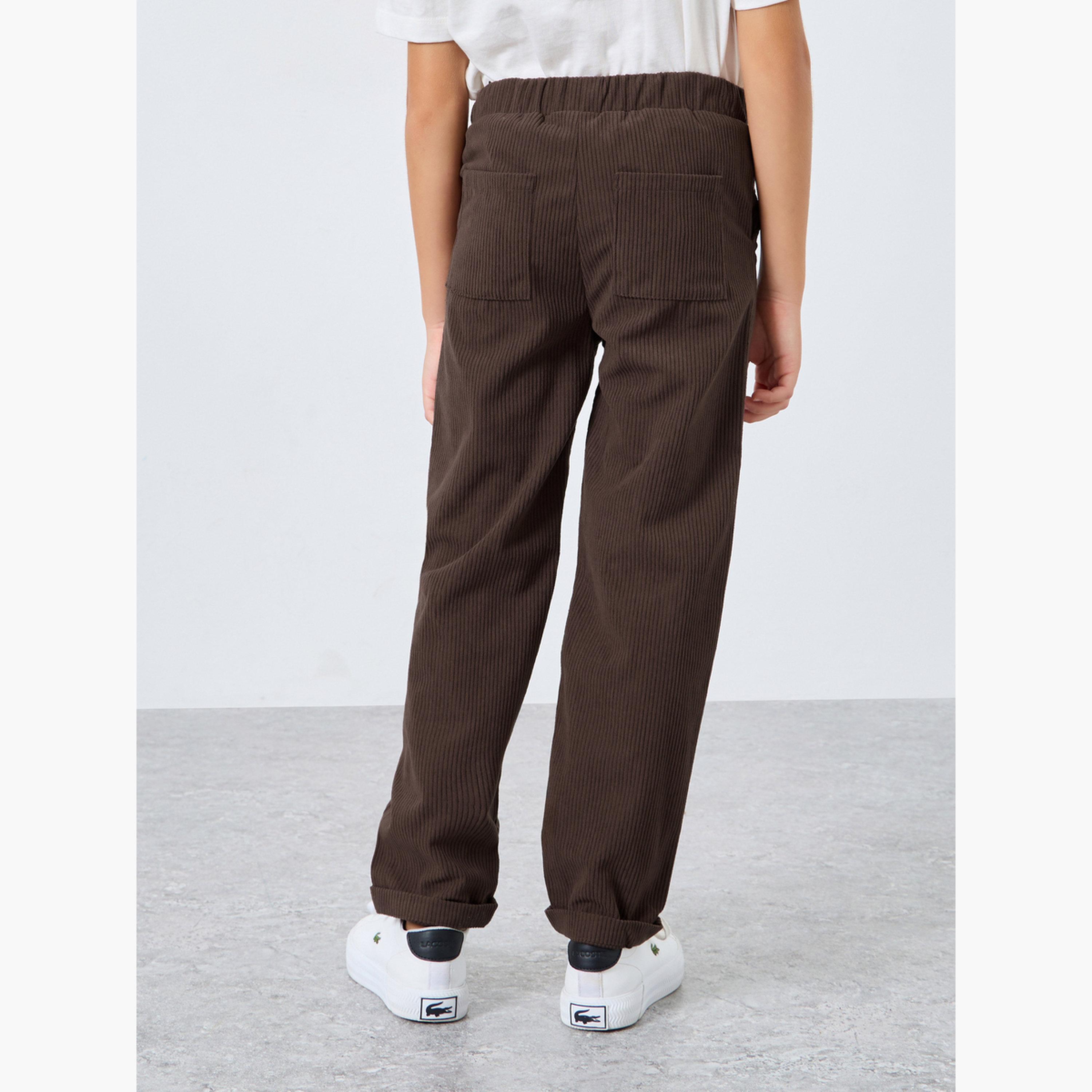 Styli Brown Solid Corduroy Pants-boys-clothing-bottoms-trousers-image-3
