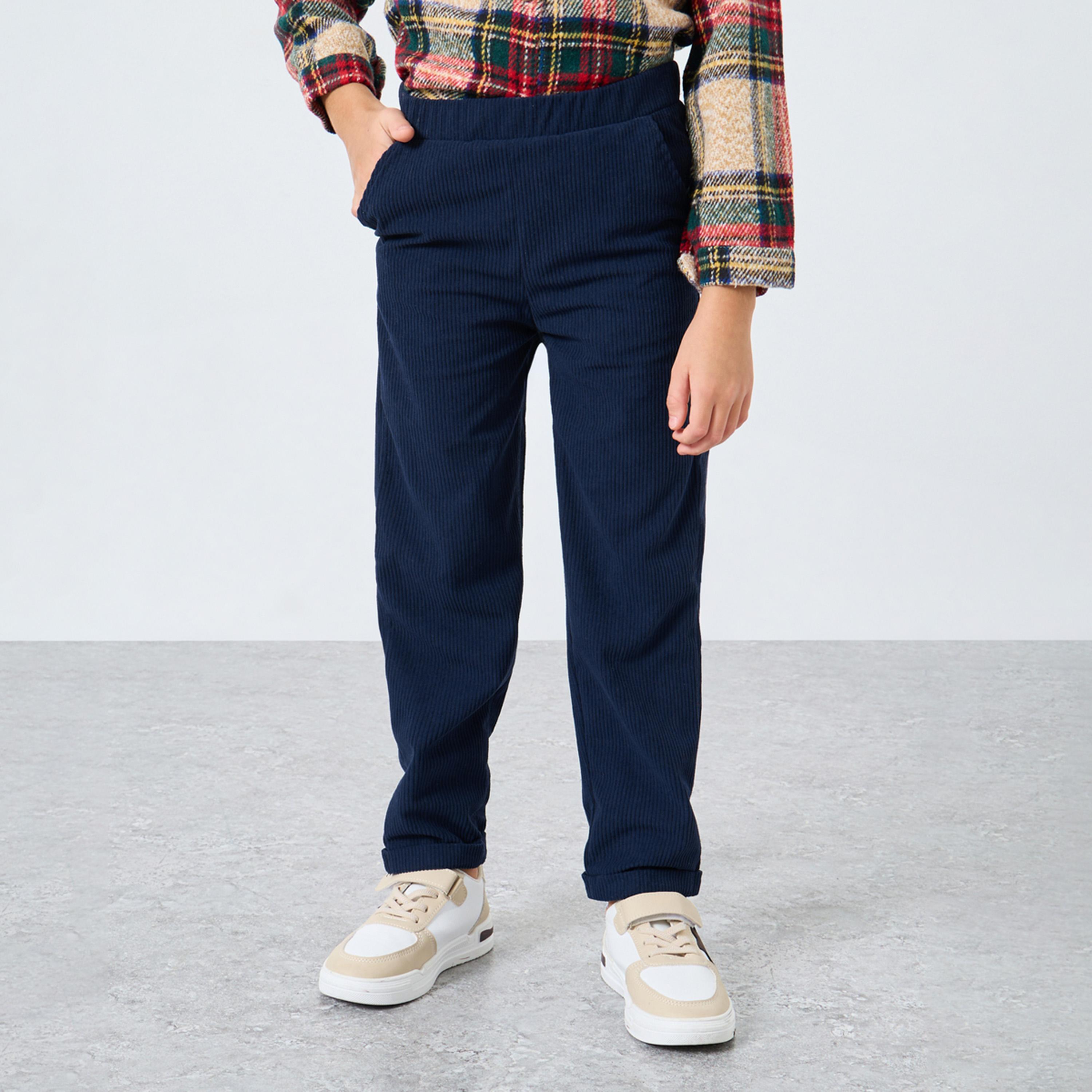 Styli Blue Solid Corduroy Pants-boys-clothing-bottoms-trousers-image-1