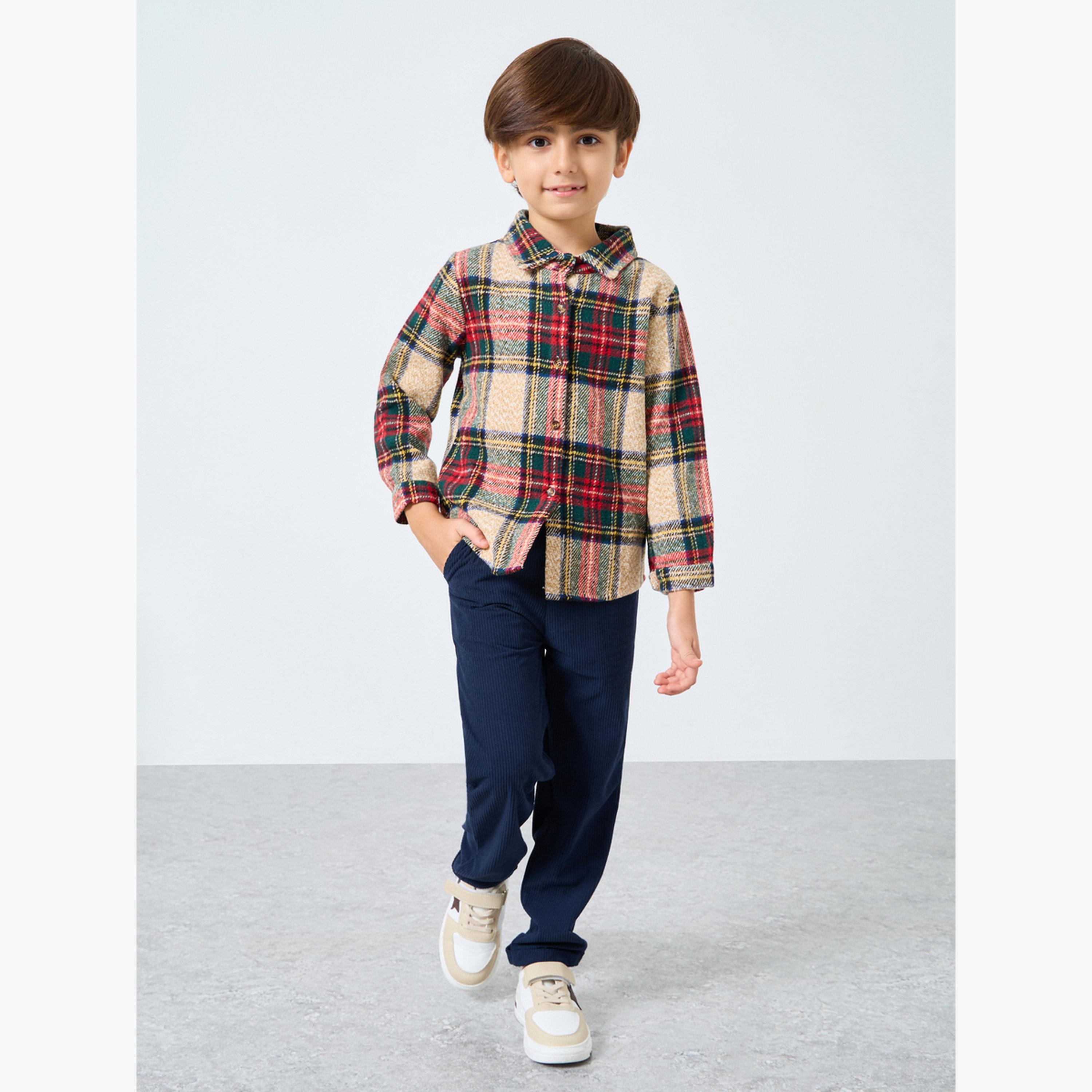 Styli Blue Solid Corduroy Pants-boys-clothing-bottoms-trousers-image-2