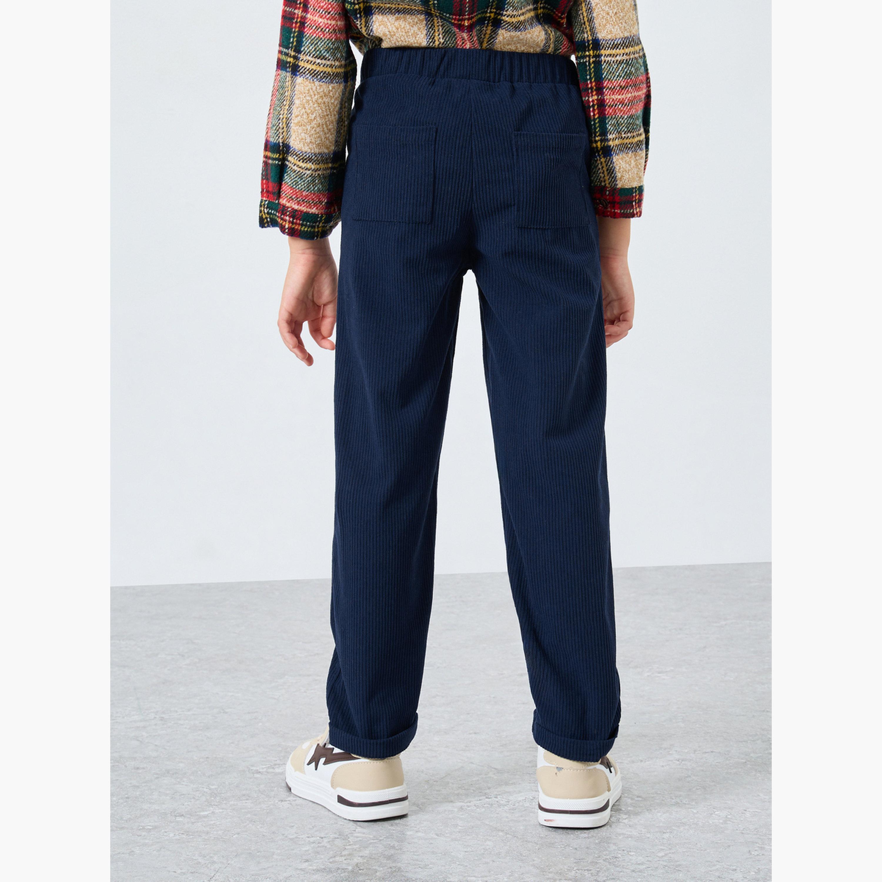 Styli Blue Solid Corduroy Pants-boys-clothing-bottoms-trousers-image-3