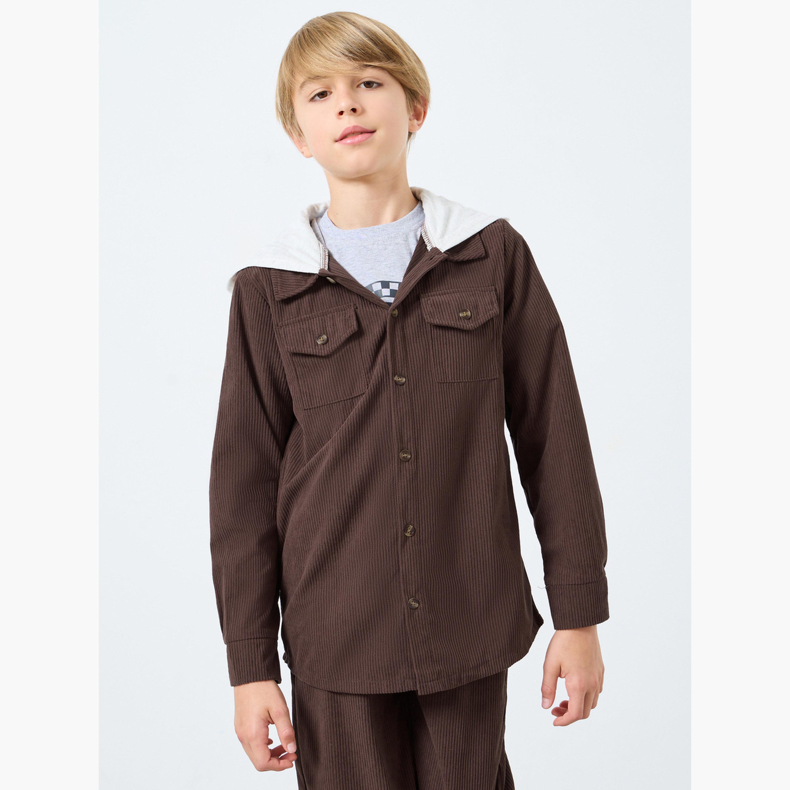 ستايلي - جاكيت بقلنسوة قماش مخملي بني للمراهقين-boys-clothing-shirts-image-3