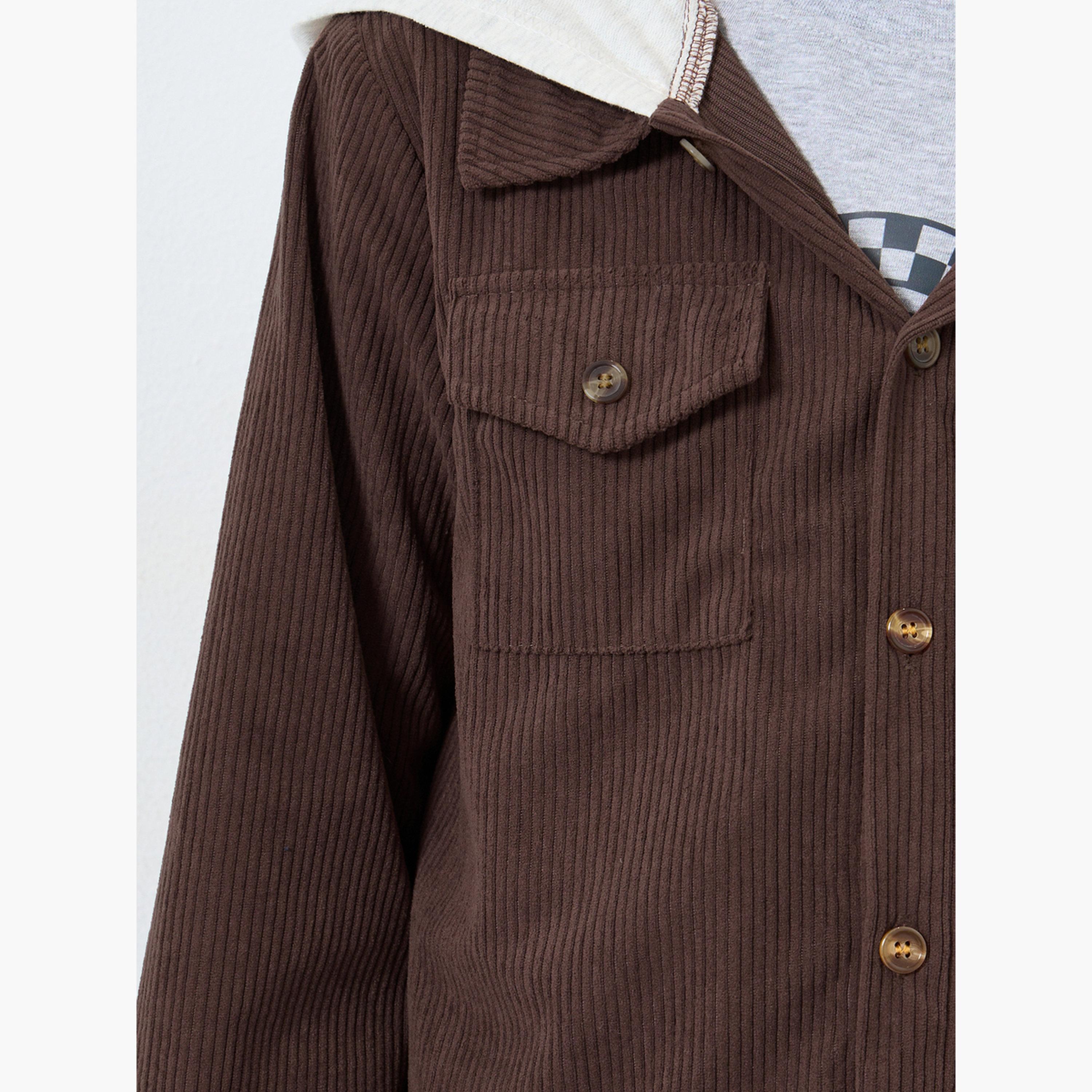 ستايلي - جاكيت بقلنسوة قماش مخملي بني للمراهقين-boys-clothing-shirts-image-4