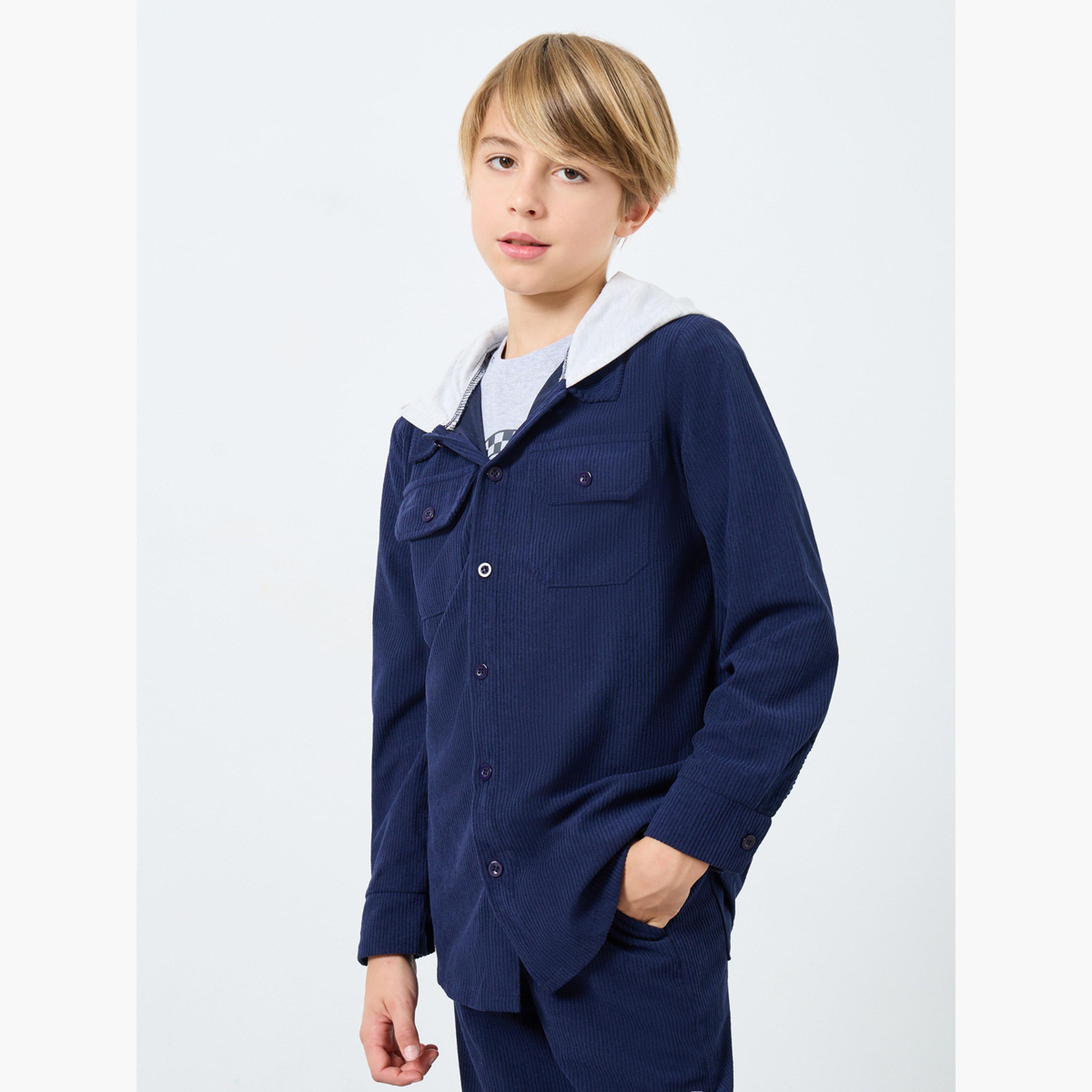 ستايلي - جاكيت بقلنسوة قماش مخملي أزرق داكن للمراهقين-boys-clothing-shirts-image-3
