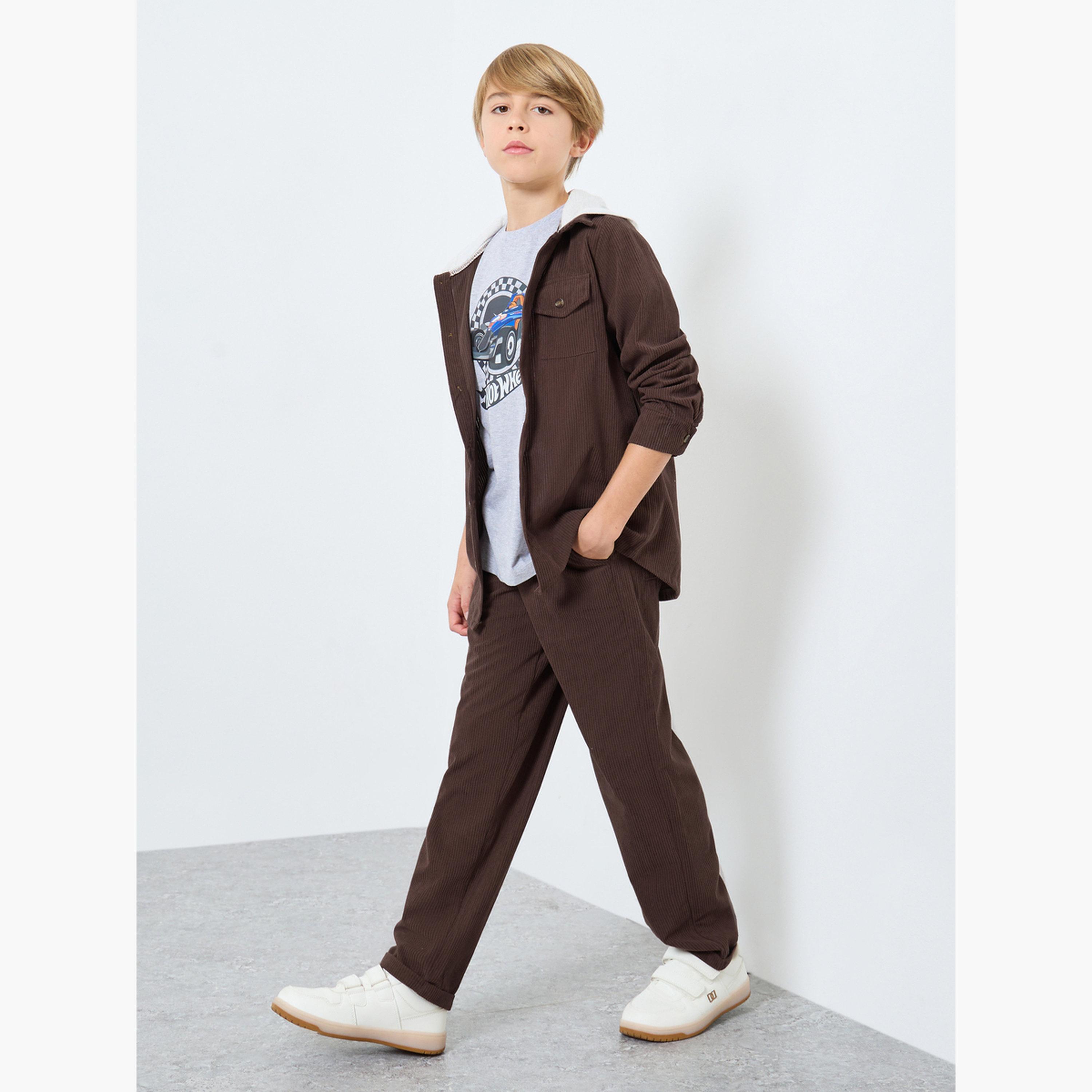 ستايلي - بنطال مستقيم الساق قماش مخملي بني للمراهقين-boys-clothing-bottoms-trousers-image-2