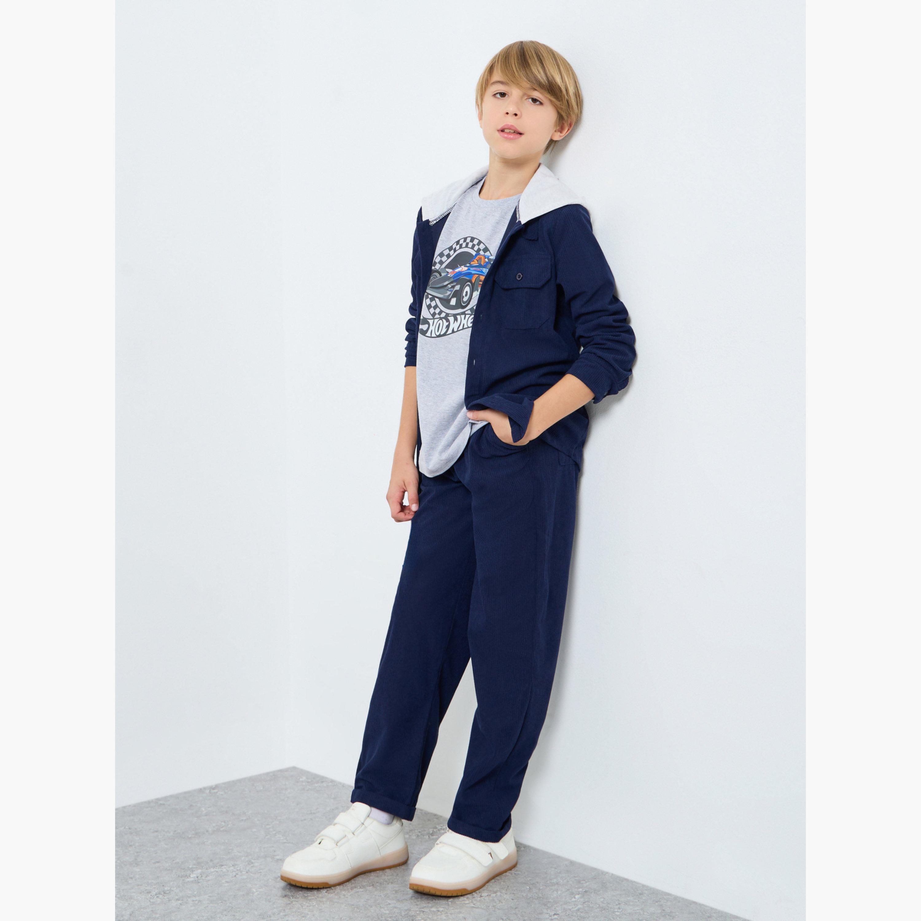 Styli Teens Navy Corduroy Straight Leg Pants-boys-clothing-bottoms-trousers-image-2